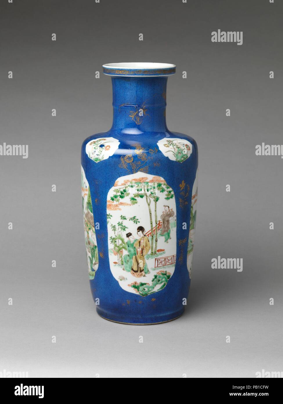 Vase with romantic scenes. Culture: China. Dimensions: H. 17 in. (43.2 cm). Date: early 18th century.  The figures on this vase were inspired by illustrations of historical characters in woodblock-printed plays and novels. Such publications became popular in the seventeenth century and influenced porcelain design and other decorative arts. Museum: Metropolitan Museum of Art, New York, USA. Stock Photo