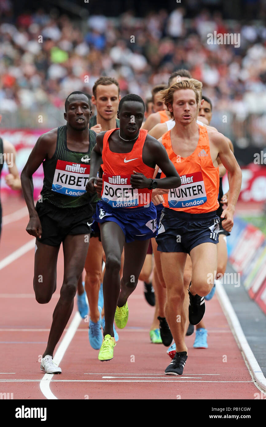 Andrew HUNTER (United States of America), Vincent KIBET (Kenya), Justus  SOGET (Kenya) competing in the Men's 1500m Final at the 2018, IAAF Diamond  League, Anniversary Games, Queen Elizabeth Olympic Park, Stratford, London,