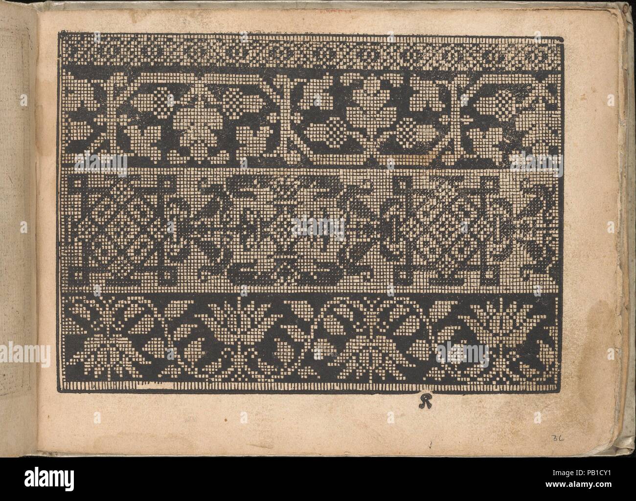 Neu künstlich Modelbuch (page 36r). Dimensions: Overall: 6 1/8 x 7 7/8 in. (15.5 x 20 cm). Publisher: Bernhard Jobin (Swiss, Porrentruy (Jura) before 1545-1593/1597 Strasbourg). Date: 1598 (?).  Published by Bernhard Jobin, Strassburg.  Facsimile illustrated title page of 1579 edition, poem (2 pages), and 44 pages of designs. Museum: Metropolitan Museum of Art, New York, USA. Stock Photo