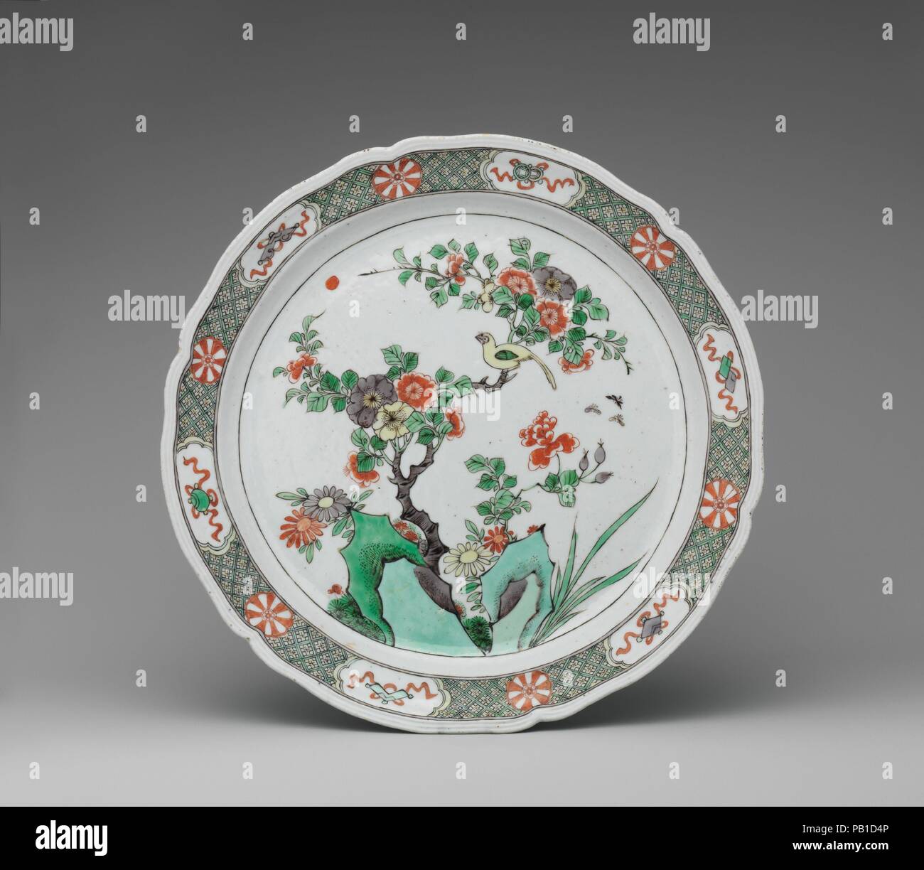 Dish with rocks, flowers, and birds. Culture: Chinese, for European,  probably French, market. Dimensions: Diameter: 12 3/8 in. (31.4 cm). Date:  1725-30. In addition to the standard motif of rocks, flowers, and