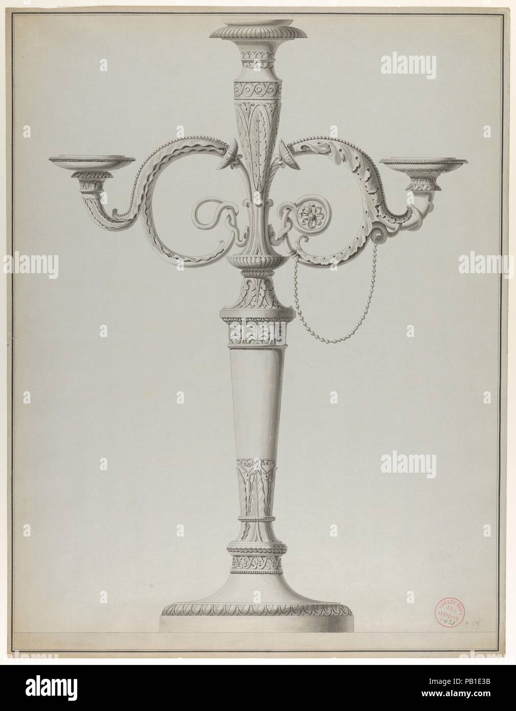 Candelabrum with Alternative Designs for the Arms. Artist: Workshop of Henri Auguste (French, Paris 1759-1816 Port-au-Prince); After a Design by Jean Guillaume Moitte (French, Paris 1746-1810 Paris). Dimensions: 25 1/16 x 19 1/2 in.  (63.7 x 49.5 cm). Date: ca. 1770-1800. Museum: Metropolitan Museum of Art, New York, USA. Stock Photo