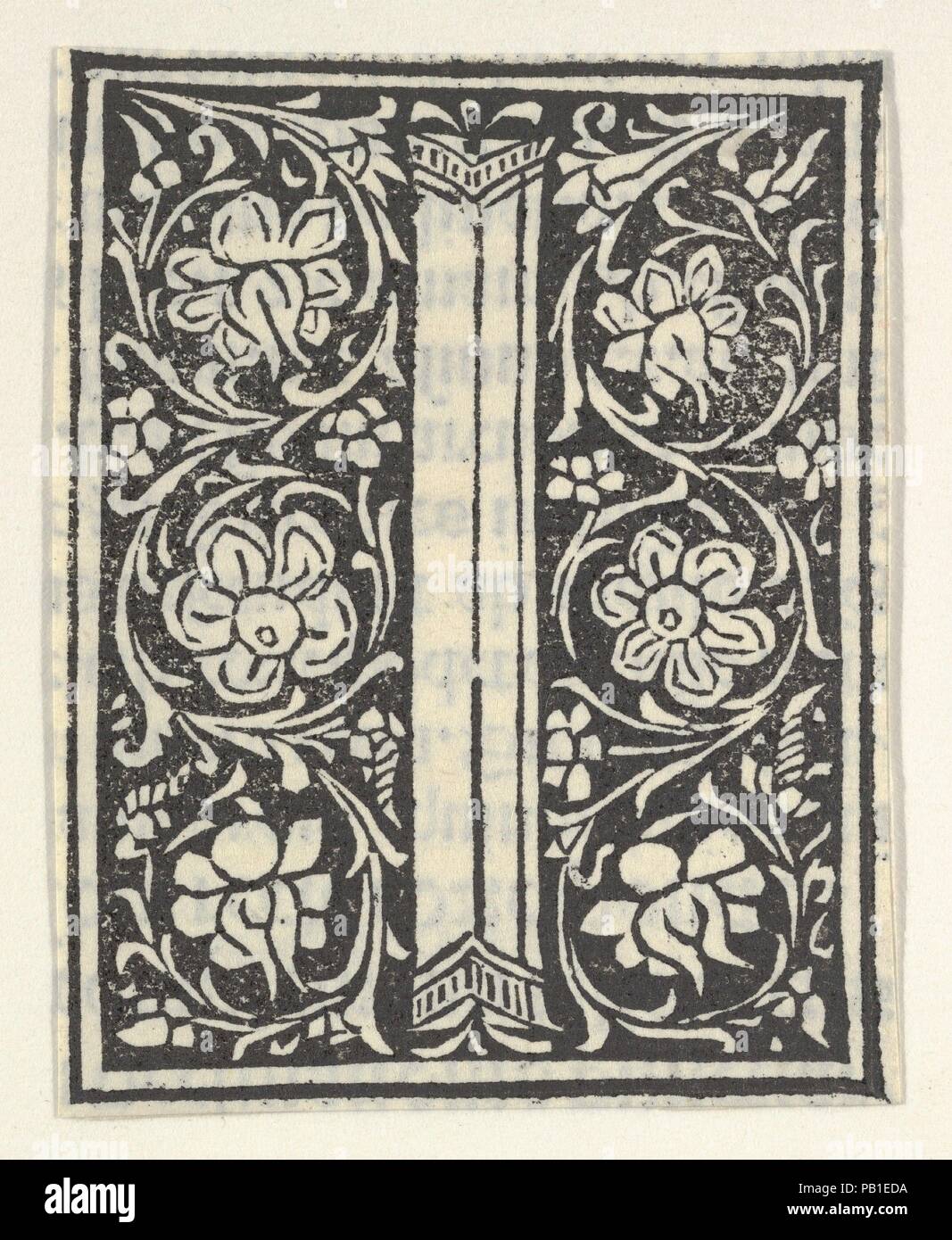 Initial letter I with flowers. Artist: Anonymous, Italian, 15th century. Dimensions: Sheet: 2 3/8 × 1 13/16 in. (6 × 4.6 cm). Date: 1496. Museum: Metropolitan Museum of Art, New York, USA. Stock Photo