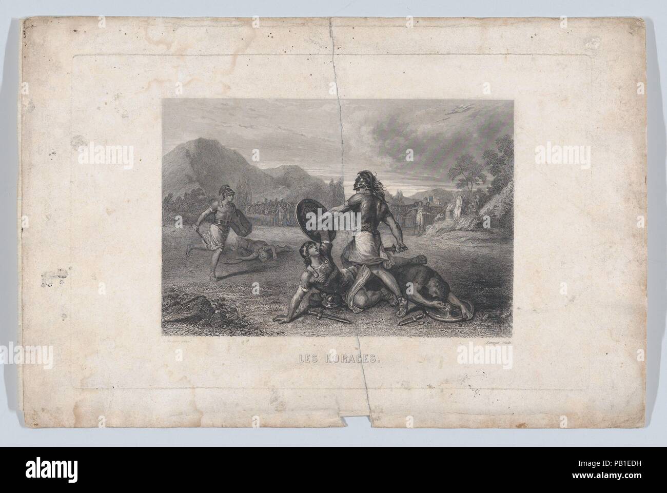 The Horatii. Artist: Jean Marie Leroux (French, Paris 1788-1870 Paris); After Jean Jacques François Le Barbier (French, Rouen 1738-1826 Paris); After Le Bachier (French, active 1852) ?. Dimensions: Sheet: 7 1/16 × 10 3/4 in. (18 × 27.3 cm)  Plate: 5 3/4 × 9 in. (14.6 × 22.8 cm). Date: 1852. Museum: Metropolitan Museum of Art, New York, USA. Stock Photo