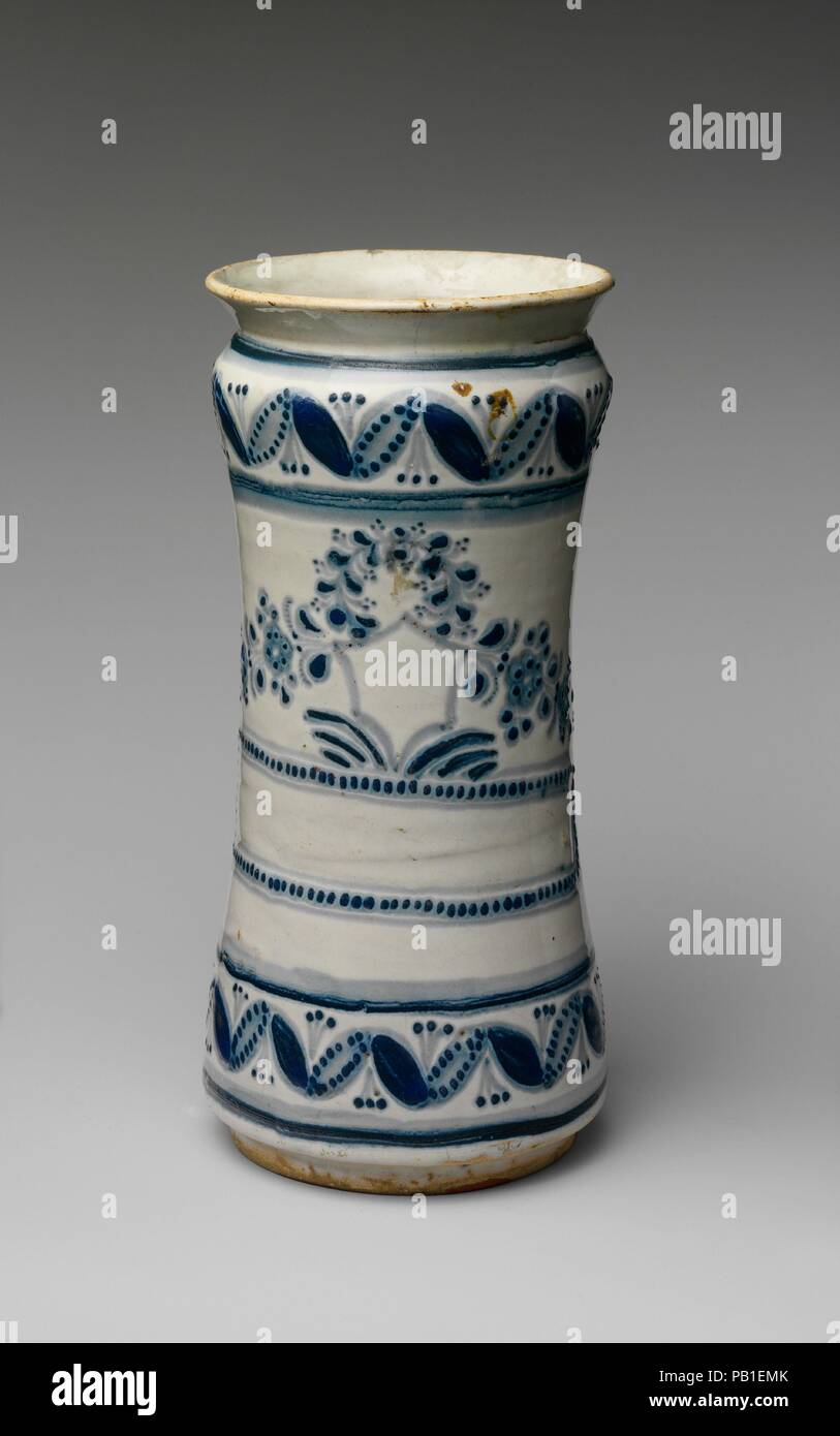Apothecary Jar. Culture: Mexican. Dimensions: H. 9 3/8 in. (23.8 cm). Date: 1750-1800. Museum: Metropolitan Museum of Art, New York, USA. Stock Photo