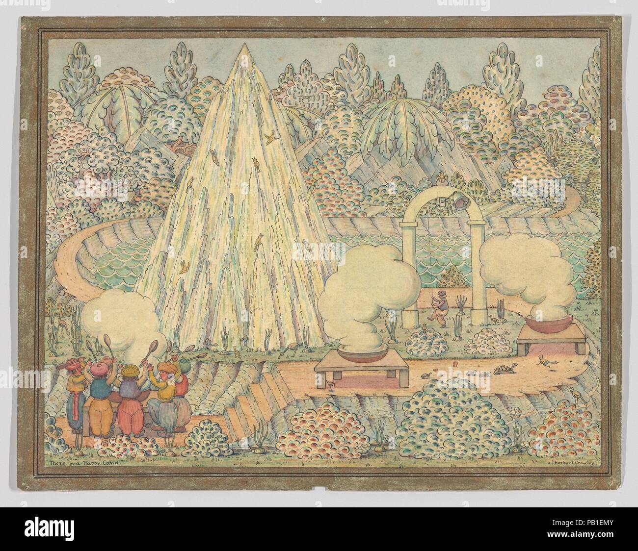There is a Happy Land, a 'Wiggle Much' design. Artist: Herbert E. Crowley (British, London 1873-1939 Zurich). Dimensions: Sheet: 8 7/8 × 11 5/16 in. (22.5 × 28.7 cm). Date: ca. 1910. Museum: Metropolitan Museum of Art, New York, USA. Stock Photo