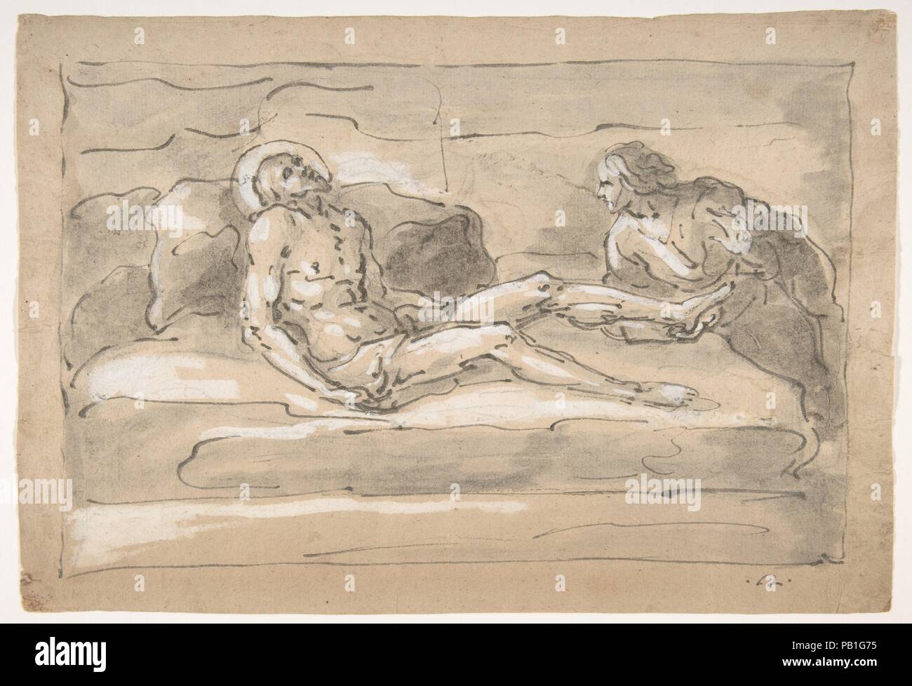 The Dead Christ Mourned by the Magdalen Who Venerates the Wounds on His Feet. Artist: Fortunato Duranti (Italian, 1787-1863). Dimensions: 8 3/4 × 12 1/4 in. (22.2 × 31.1 cm). Date: 1787-1863. Museum: Metropolitan Museum of Art, New York, USA. Stock Photo