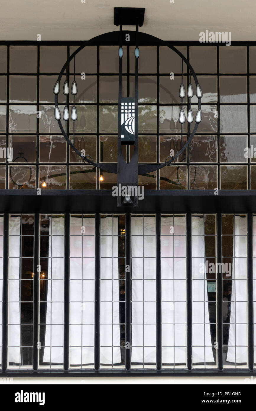Exterior of facade of renovated Lunch and Tearooms , formerly Willow Tea Rooms, designed by Charles Rennie Mackintosh on Sauchiehall Street, Glasgow,  Stock Photo