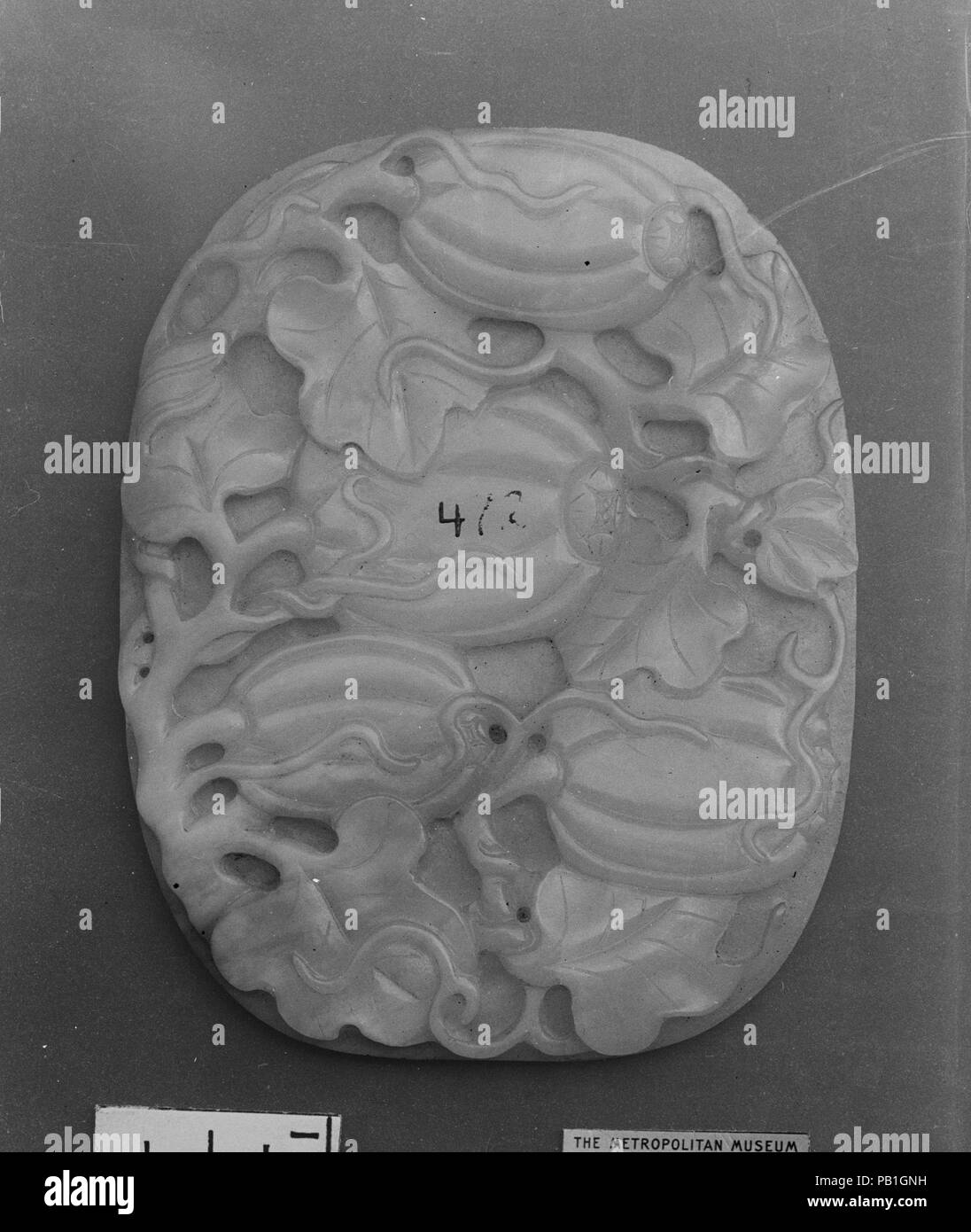 Plaque. Culture: China. Dimensions: H. 3 1/8 in. (7.9 cm); W. 4 in. (10.2 cm); D. 1/4 in. (0.6 cm). Museum: Metropolitan Museum of Art, New York, USA. Stock Photo