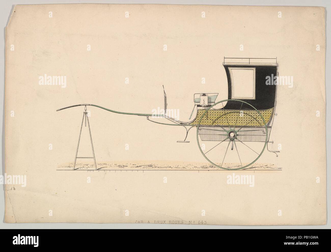 Design for 'Car à Deux Roues' (Vehicle with two wheels). Dimensions: sheet: 6 1/2 x 9 in. (16.5 x 22.9 cm). Date: ca. 1870.  Brewster & Company History  Established in 1810 by James Brewster (1788-1866) in New Haven, Connecticut, Brewster & Company, specialized in the manufacture of fine carriages. The founder opened a New York showroom in 1827 at 53-54 Broad Street, and the company flourished under generations of family leadership. Expansion necessitated moves around lower Manhattan, with name changes reflecting shifts of management-James Brewster & Sons operated at 25 Canal Street, James Bre Stock Photo