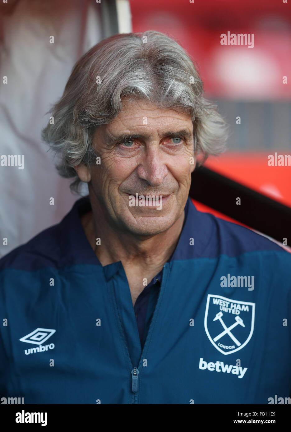 West Ham manager Manuel Pellegrini during a pre season friendly match at Villa Park, Birmingham. Stock Photo