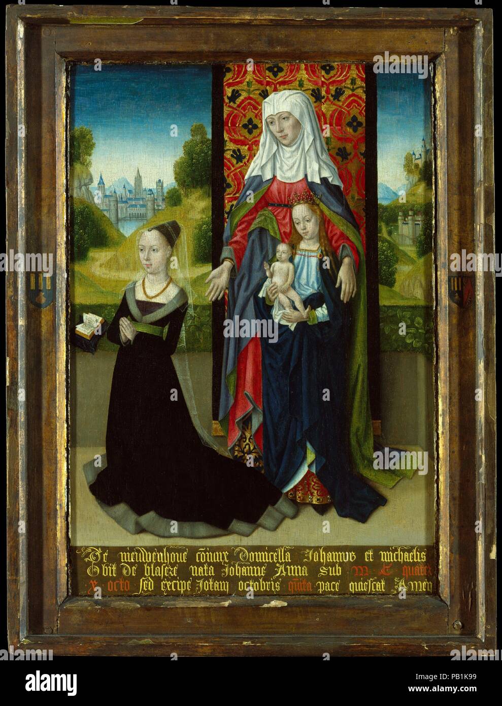 Virgin and Child with Saint Anne Presenting Anna van Nieuwenhove. Artist: Master of the Saint Ursula Legend (Netherlandish, active late 15th century). Culture: Netherlandish. Dimensions: Overall, with engaged frame 23 5/8 x 17 3/4 in. (59.9 x 45 cm); painted surface 19 5/8 x 13 1/2 in. (49.8 x 34.3 cm). Date: 1479-82. Museum: Metropolitan Museum of Art, New York, USA. Stock Photo