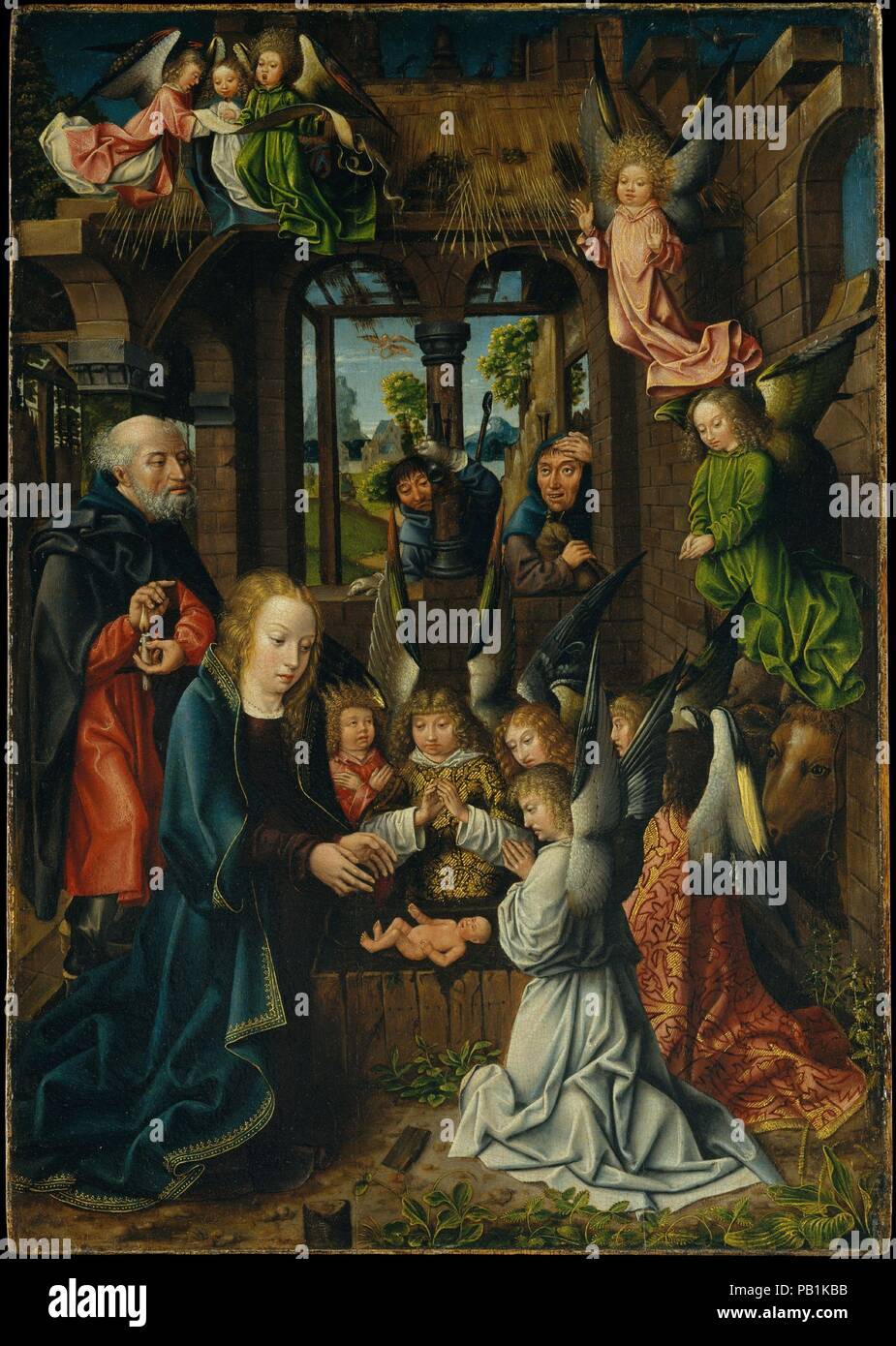 The Adoration of the Christ Child. Artist: Workshop of the Master of Frankfurt (Netherlandish, active Antwerp, ca. 1496-1518). Culture: Netherlandish. Dimensions: Overall 23 1/8 x 16 1/4 in. (58.7 x 41.3 cm); painted surface 22 7/8 x 16 in. (58.1 x 40.1 cm). Date: possibly 1496-1502. Museum: Metropolitan Museum of Art, New York, USA. Stock Photo
