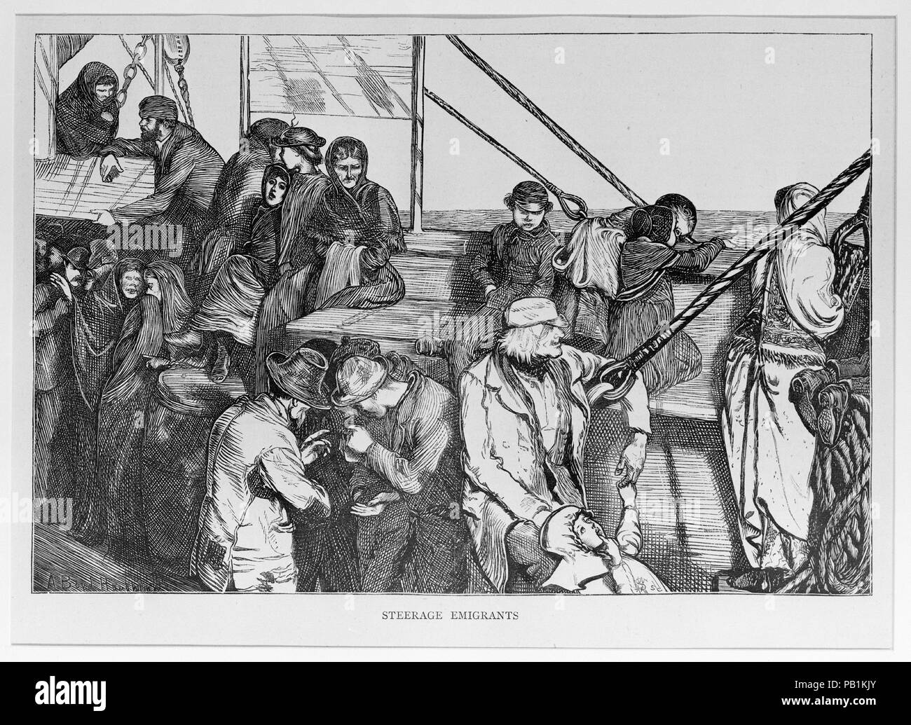 'Steerage Emigrants' (The Graphic). Artist: Arthur Boyd Houghton (British, Madras, India 1836-1875 London). Dimensions: image: 5 7/8 x 8 7/8 in. (15 x 22.5 cm)  sheet: 8 1/16 x 11 1/4 in. (20.5 x 28.6 cm). Date: March 19, 1870. Museum: Metropolitan Museum of Art, New York, USA. Stock Photo