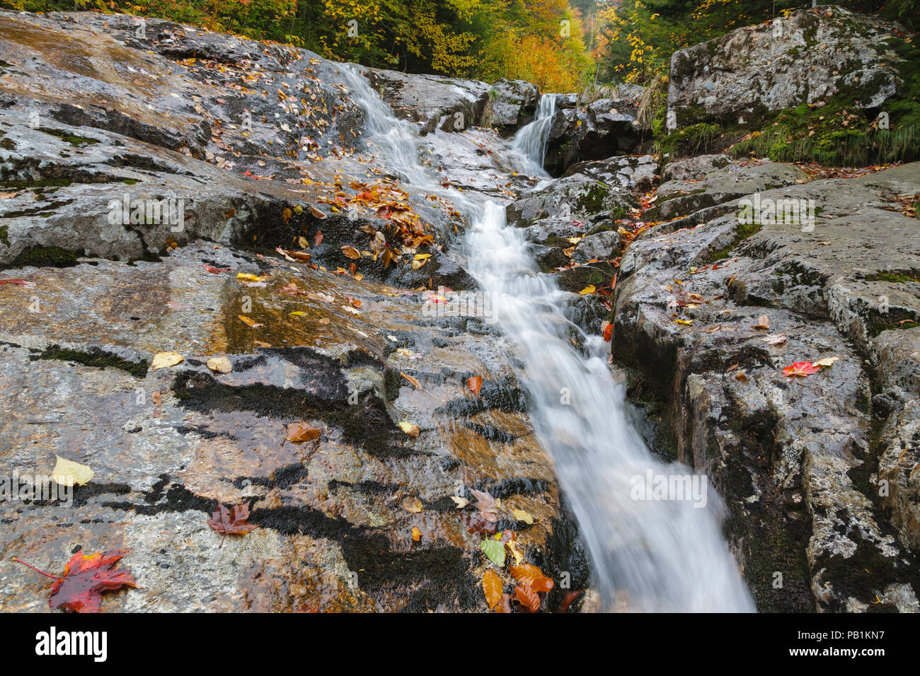 Flume Cascade in Hart’s Location, New Hampshire during autumn months ...