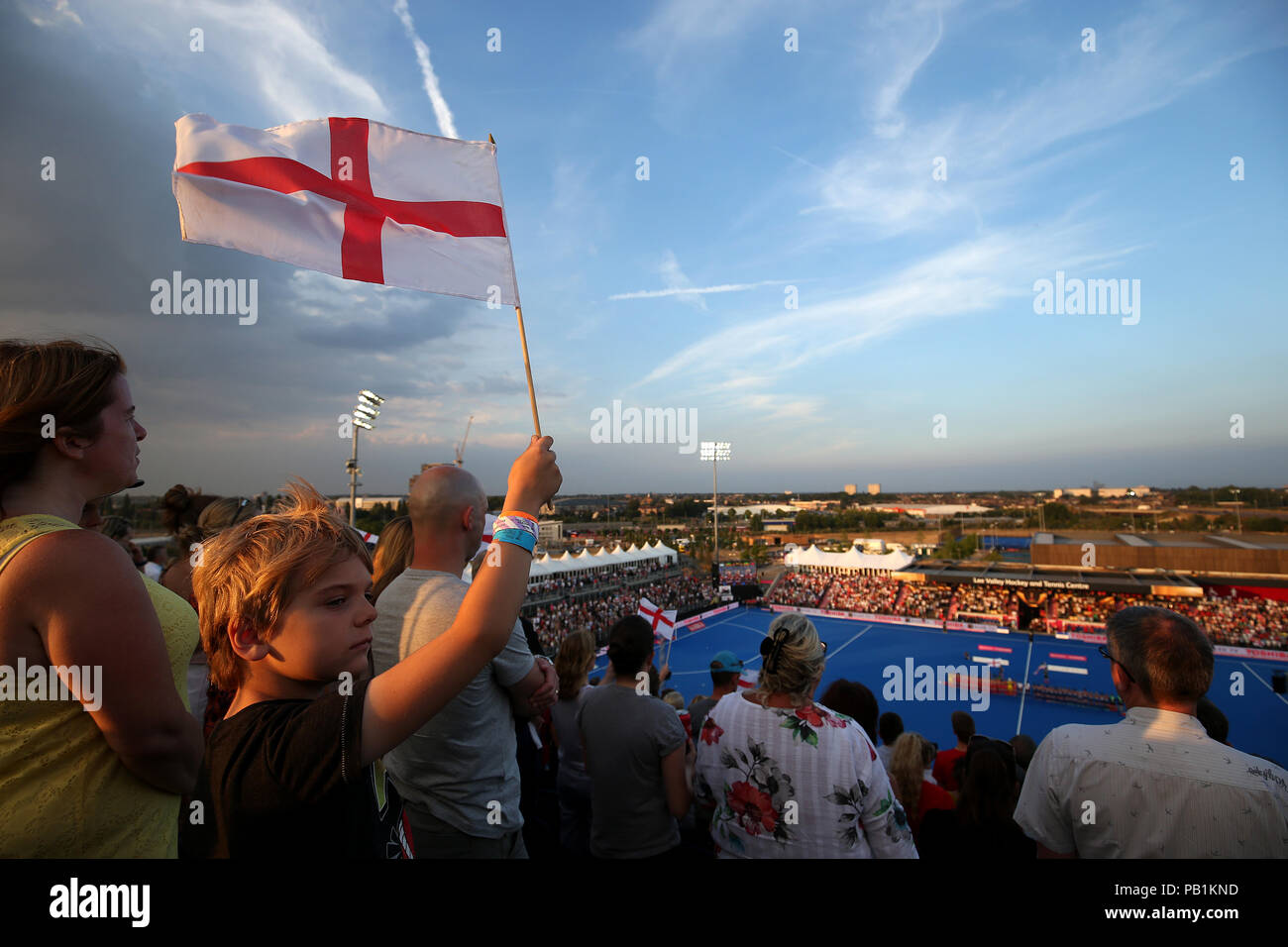 General view of England fans during the national Vitality Women's Hockey World Cup match at The Lee Valley Hockey and Tennis Centre, London. PRESS ASSOCIATION Photo, Picture date: Wednesday July 25, 2018. Photo credit should read: Steven Paston/PA Wire. Stock Photo