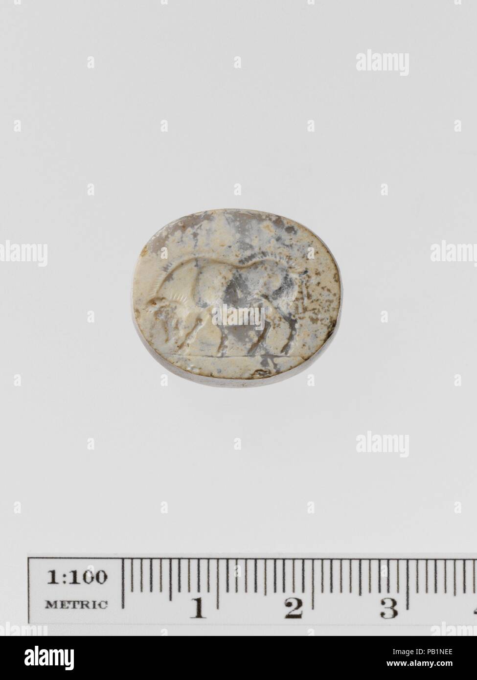 Chalcedony scaraboid seal. Culture: Greek. Dimensions: Length: 13/16 in. (2.1 cm). Date: 5th century B.C..  Wild boar. Museum: Metropolitan Museum of Art, New York, USA. Stock Photo