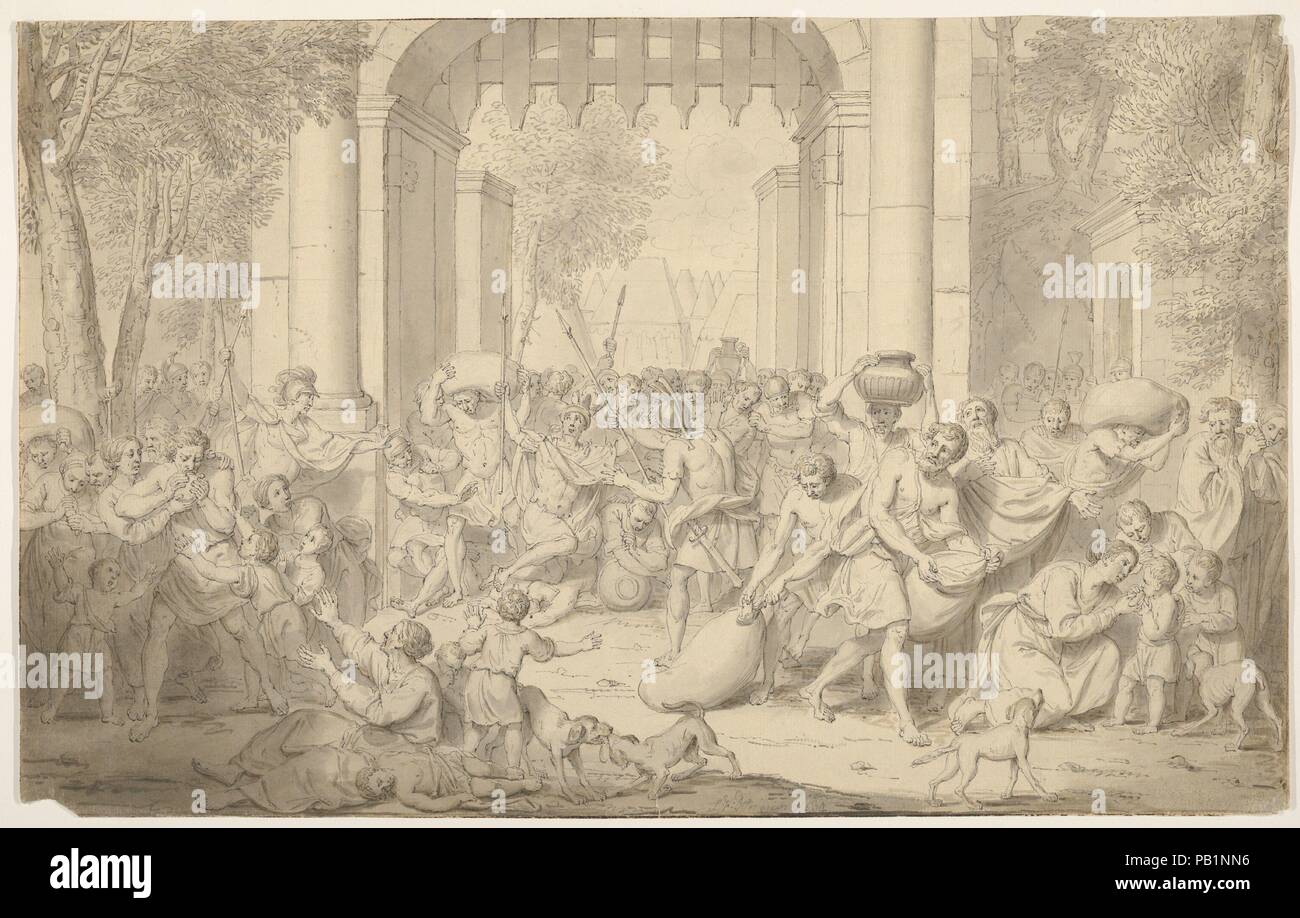 Roman Soldiers Attacking a City. Artist: Louis Fabritius Dubourg (Dutch, Amsterdam 1693-1775 Amsterdam). Dimensions: Sheet: 10 5/8 × 16 15/16 in. (27 × 43.1 cm). Date: 1734. Museum: Metropolitan Museum of Art, New York, USA. Stock Photo