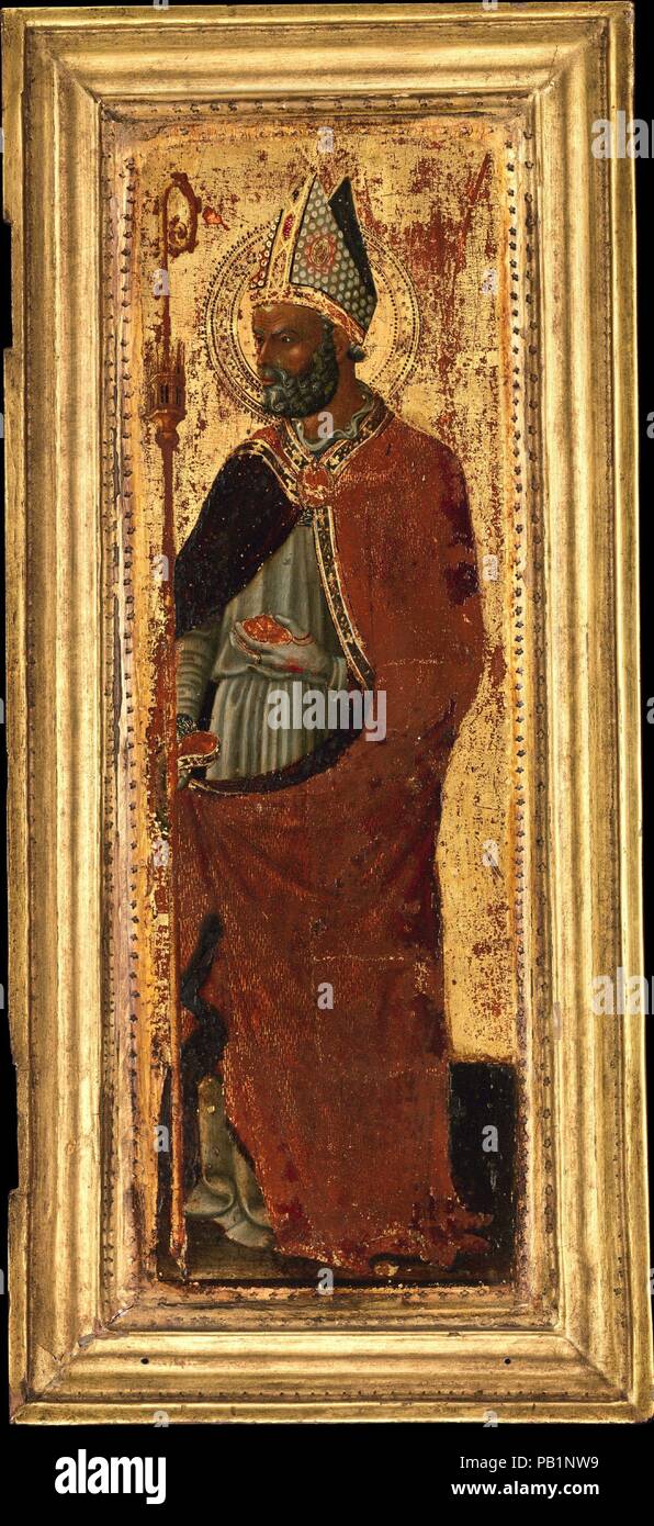 Saint Nicholas of Bari. Artist: Pietro di Giovanni d'Ambrogio (Italian, Siena 1410-1449 Siena). Dimensions: Engaged Frame: 29.7 x 13.4 in.  (75.4 x 34.0 cm)  Painted Surface: 9 5/8 x 2 15/16 in. (24.5 x 7.5 cm). Date: mid-1430s. Museum: Metropolitan Museum of Art, New York, USA. Stock Photo