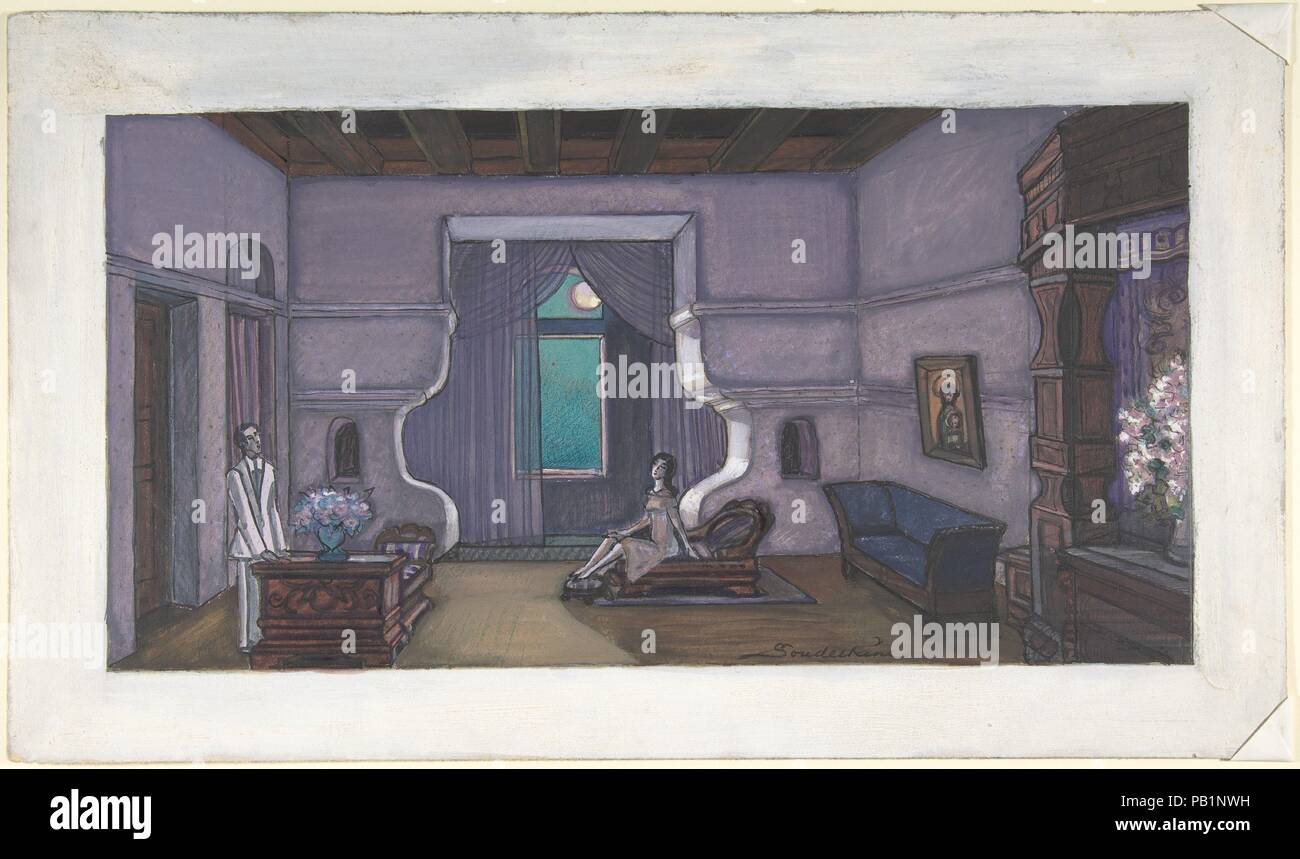 Stage design for Nikita Balieff's theatrical company called Chauvre-Souris, New York City. Artist: Sergey Sudeykin (Russian, Smolensk 1882-1946 Nyack). Dimensions: sheet: 10 15/16 x 18 5/8 in. (27.8 x 47.3 cm)  image: 8 1/8 x 15 13/16 in. (20.6 x 40.2 cm). Date: first half 20th century. Museum: Metropolitan Museum of Art, New York, USA. Stock Photo