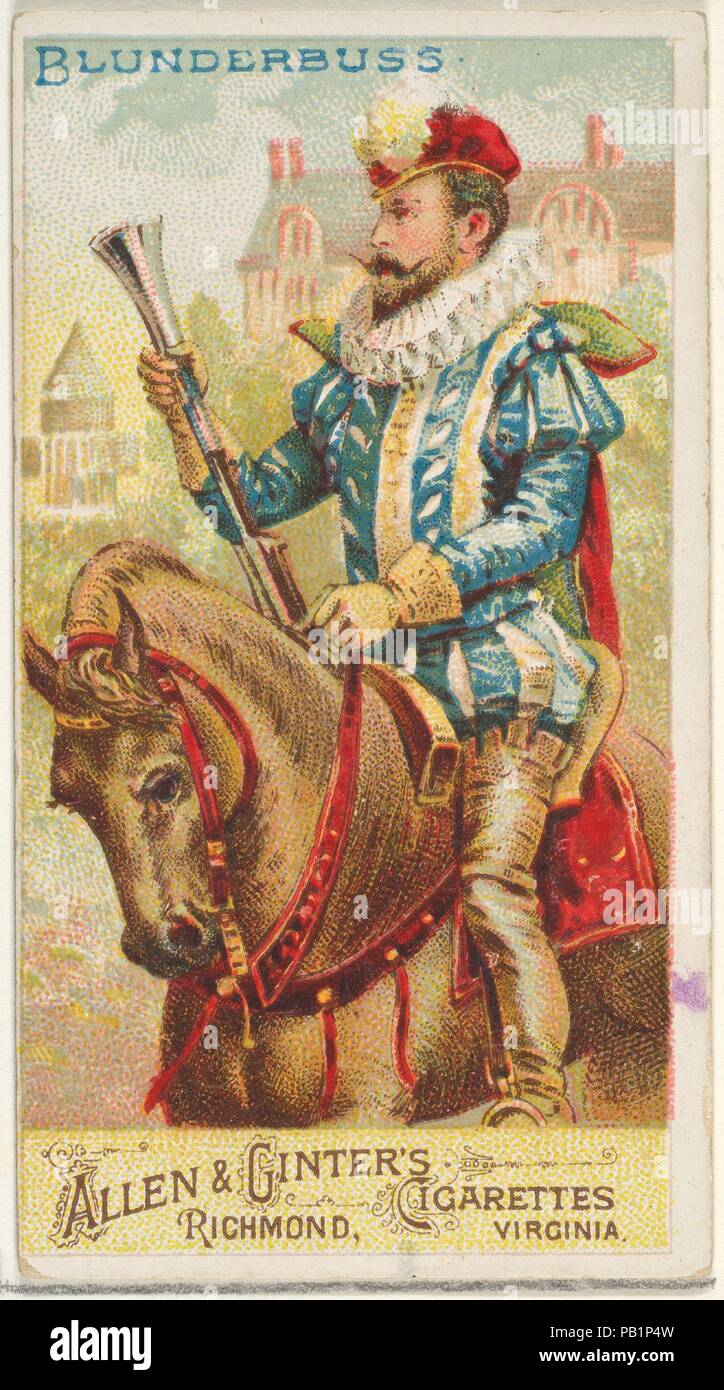 Blunderbuss, from the Arms of All Nations series (N3) for Allen & Ginter Cigarettes Brands. Dimensions: Sheet: 2 3/4 x 1 1/2 in. (7 x 3.8 cm). Publisher: Issued by Allen & Ginter (American, Richmond, Virginia). Date: 1887.  Trade cards from the 'Arms of All Nations' series (N3), issued in 1887 in a series of 50 cards to promote Allen & Ginter Brand Cigarettes. Museum: Metropolitan Museum of Art, New York, USA. Stock Photo