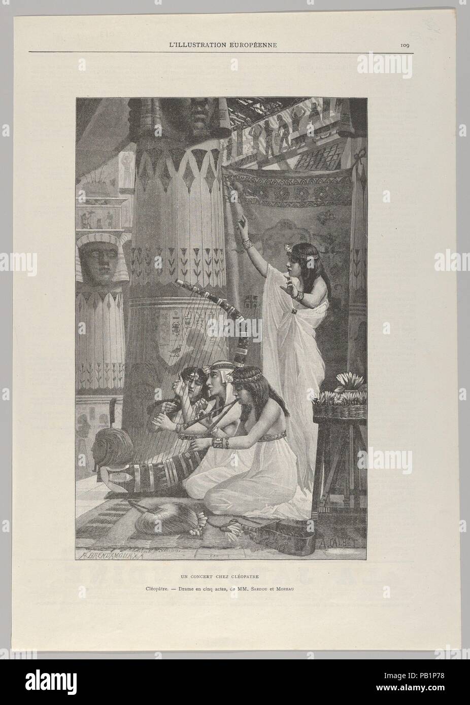 A Concert at Cleopatra's, from 'L'Illustration Européenne'. Artist: Robert François Richard Brend'amour (German, born Aix-en-Chapelle 1831, active 1880-88); After Antoine Calbert (French, 1860-1944 Paris). Dimensions: Sheet: 14 5/16 × 9 15/16 in. (36.3 × 25.3 cm)  Image: 10 7/16 × 6 9/16 in. (26.5 × 16.6 cm). Date: 1890. Museum: Metropolitan Museum of Art, New York, USA. Stock Photo