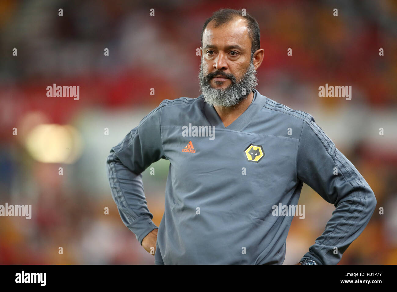 Wolverhampton Wanderers Manager Nuno Esp'rito Santo gestures during a pre season friendly match at The Bet365 Stadium, Stoke. PRESS ASSOCIATION Photo. Picture date: Wednesday July 25, 2018. Photo credit should read: Nick Potts/PA Wire. EDITORIAL USE ONLY No use with unauthorised audio, video, data, fixture lists, club/league logos or 'live' services. Online in-match use limited to 75 images, no video emulation. No use in betting, games or single club/league/player publications. Stock Photo