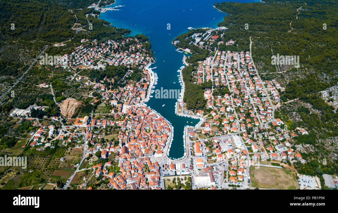 Aerial view of Stari Grad, Hvar Island, Croatia Stock Photo