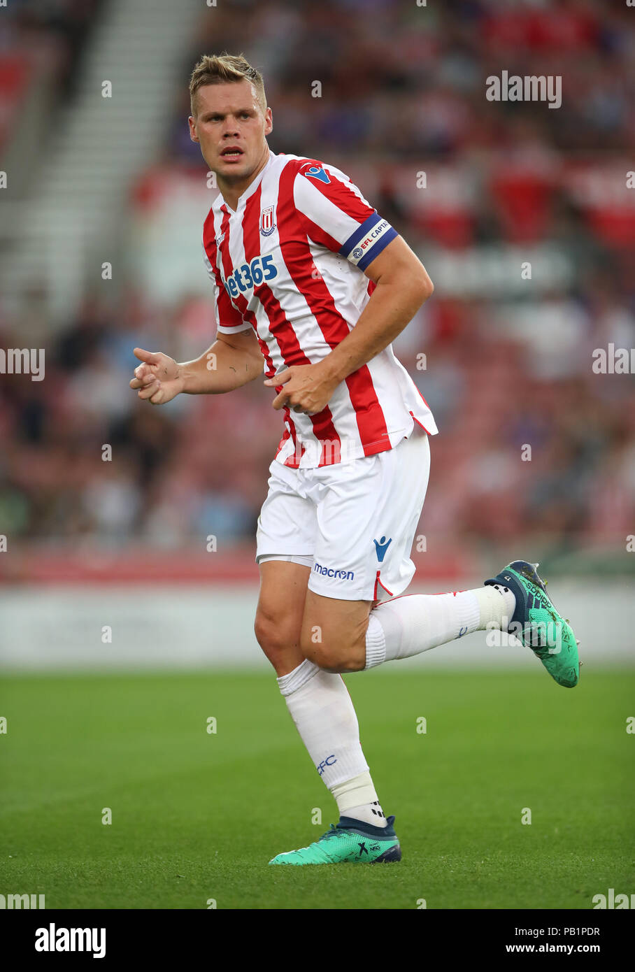Stoke City's Ryan Shawcross during a pre season friendly match at The Bet365 Stadium, Stoke. PRESS ASSOCIATION Photo. Picture date: Wednesday July 25, 2018. Photo credit should read: Nick Potts/PA Wire. EDITORIAL USE ONLY No use with unauthorised audio, video, data, fixture lists, club/league logos or 'live' services. Online in-match use limited to 75 images, no video emulation. No use in betting, games or single club/league/player publications. Stock Photo