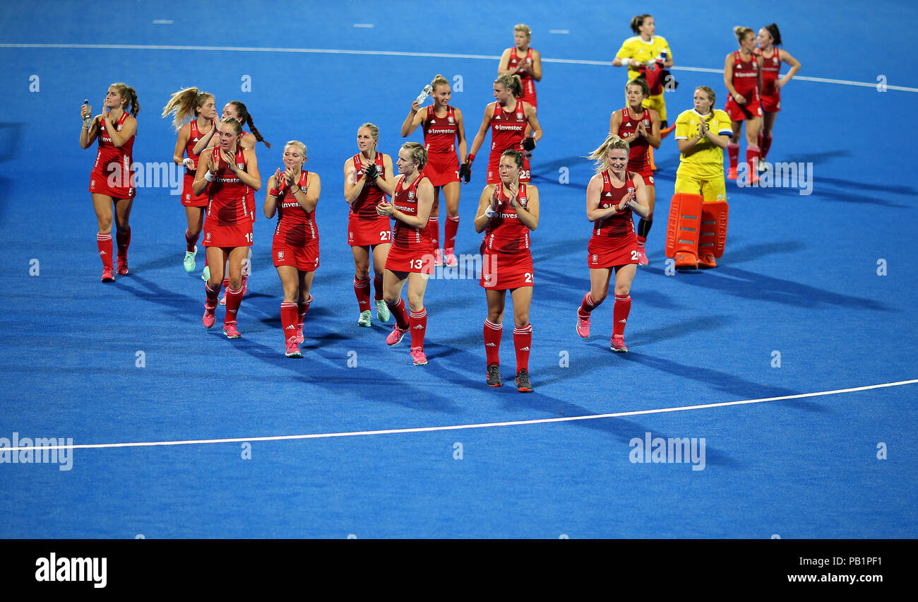 England players applauds the fans at full time during the national Vitality Women's Hockey World Cup match at The Lee Valley Hockey and Tennis Centre, London. PRESS ASSOCIATION Photo, Picture date: Wednesday July 25, 2018. Photo credit should read: Steven Paston/PA Wire. Stock Photo