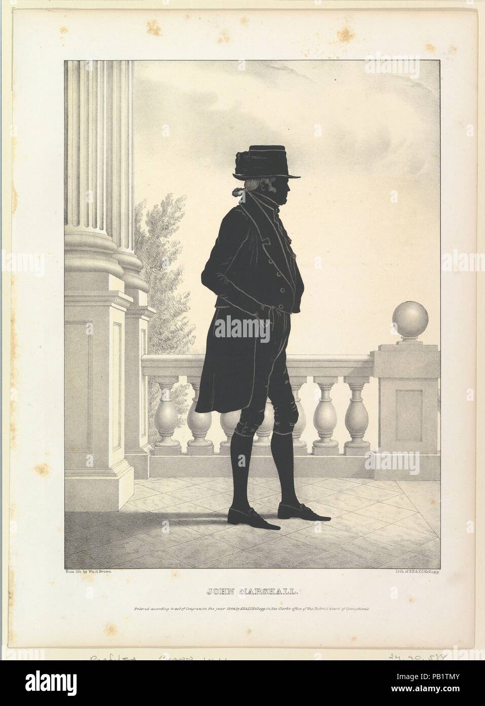 Silhouette Portrait of John Marshall. Artist: William Henry Brown (American, Charleston, South Carolina 1808-1883 Charleston, South Carolina). Dimensions: image: 13 1/2 x 9 15/16 in. (34.3 x 25.3 cm)  sheet: 16 7/8 x 12 3/8 in. (42.8 x 31.4 cm). Lithographer: Lithographed and published by E. B. & E. C. Kellogg (American, active Hartford, Connecticut 1840-67). Sitter: John Marshall (American, 1755-1835). Date: 1844. Museum: Metropolitan Museum of Art, New York, USA. Stock Photo