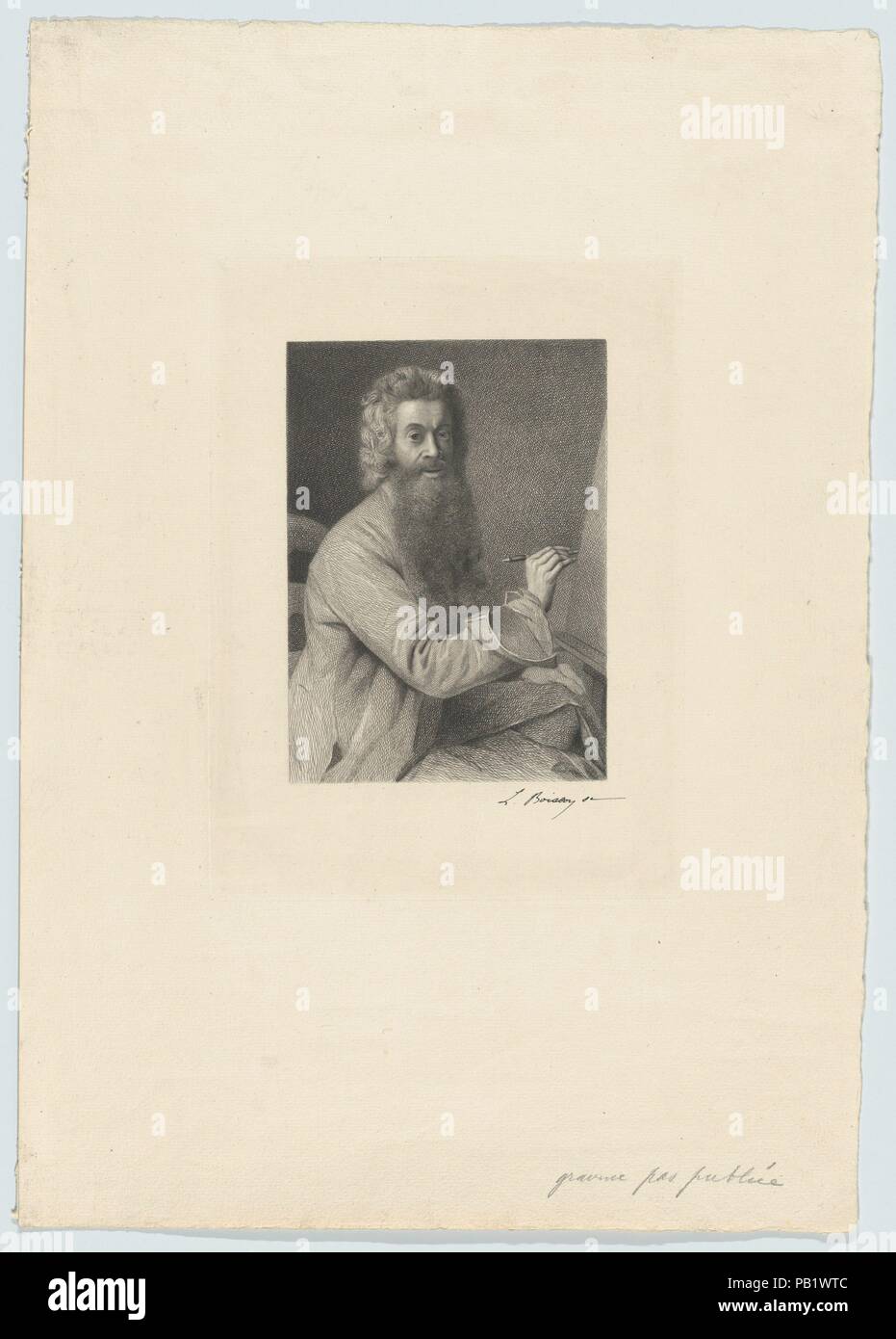 Self-portrait with a Long Beard. Artist: After Jean Étienne Liotard (Swiss, Geneva 1702-1789 Geneva); Léon Boisson (French, 1854-1941). Dimensions: plate: 9 7/16 x 12 3/8 in. (24 x 31.4 cm)  sheet: 17 5/8 x 12 3/8 in. (44.8 x 31.4 cm). Date: 1882. Museum: Metropolitan Museum of Art, New York, USA. Stock Photo