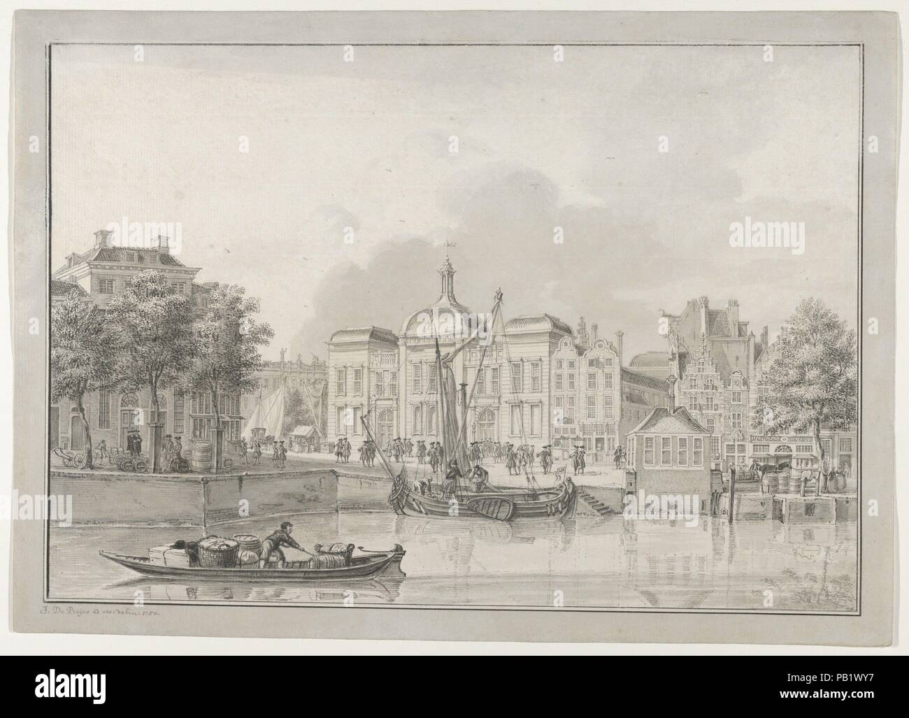 The Old Stock Exchange (Koopmansbeurs), Rotterdam, seen from the East, with the Kolk and the Beursplein in the Foreground. Artist: Jan de Beijer (Dutch, born Switzerland, Aarau 1703-1780 Cleves (?)). Dimensions: Sheet: ca. 10 1/16 × 14 3/16 in. (25.5 × 36 cm). Date: 1750. Museum: Metropolitan Museum of Art, New York, USA. Stock Photo