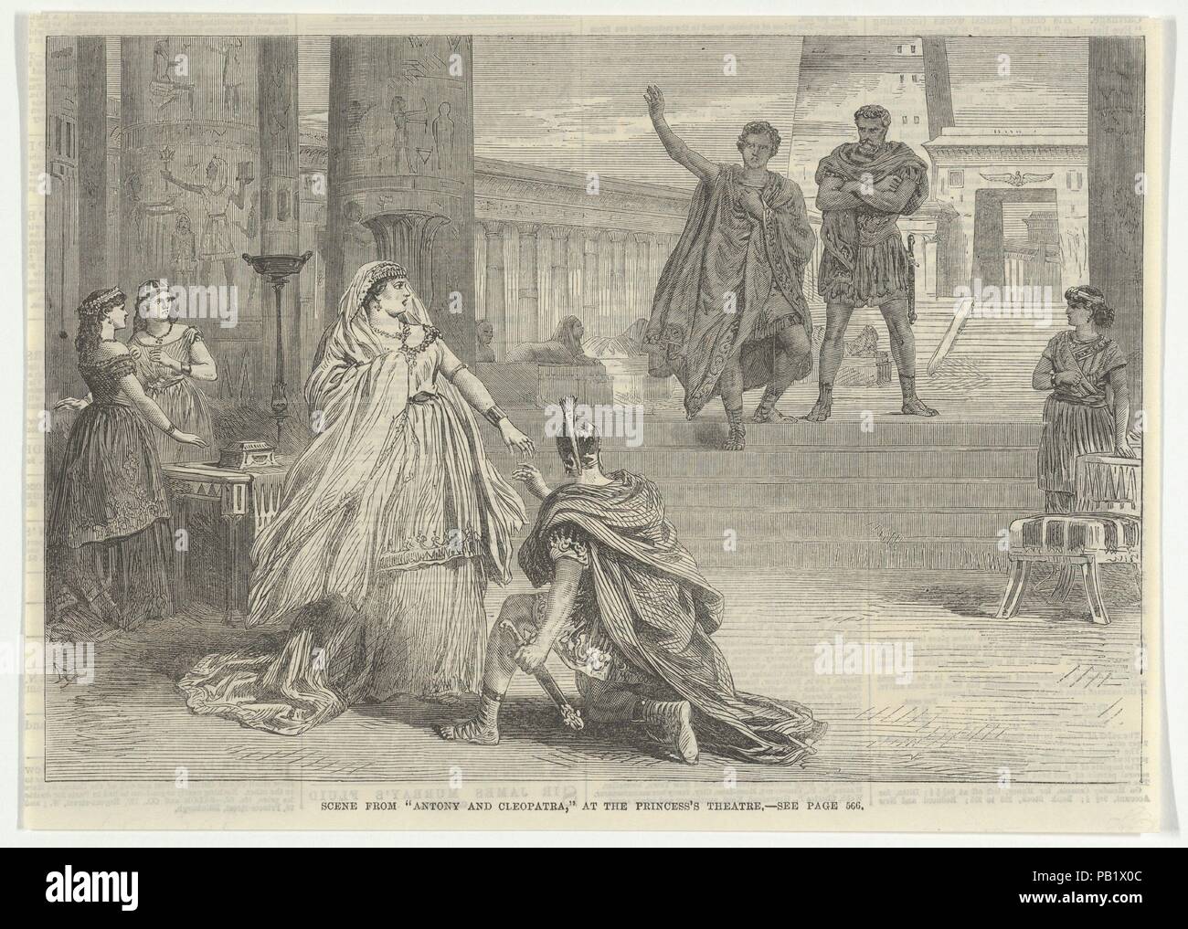 Scene from Antony and Cleopatra, at the Princess's Theatre, for 'Illustrated London News'. Artist: after Arthur Hopkins (British, London 1848-1930). Dimensions: Sheet: 6 7/8 × 9 5/8 in. (17.5 × 24.5 cm). Subject: William Shakespeare (British, Stratford-upon-Avon 1564-1616 Stratford-upon-Avon). Date: June 8, 1867. Museum: Metropolitan Museum of Art, New York, USA. Stock Photo