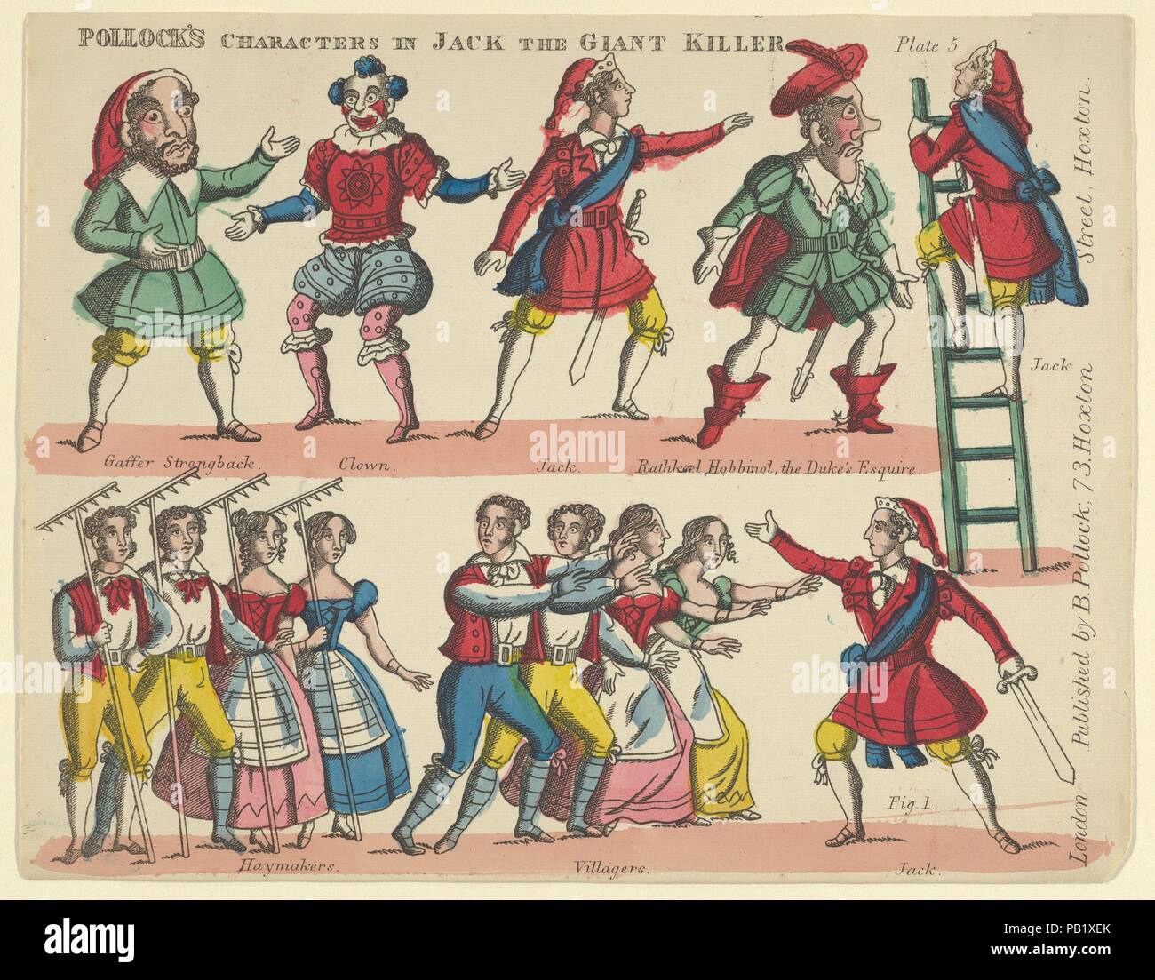 Characters, from Jack and the Giant Killer, Plate 5 for a Toy Theater. Dimensions: Sheet: 6 11/16 × 8 7/16 in. (17 × 21.4 cm). Publisher: Benjamin Pollock (British, 1857-1937). Date: 1870-90. Museum: Metropolitan Museum of Art, New York, USA. Stock Photo