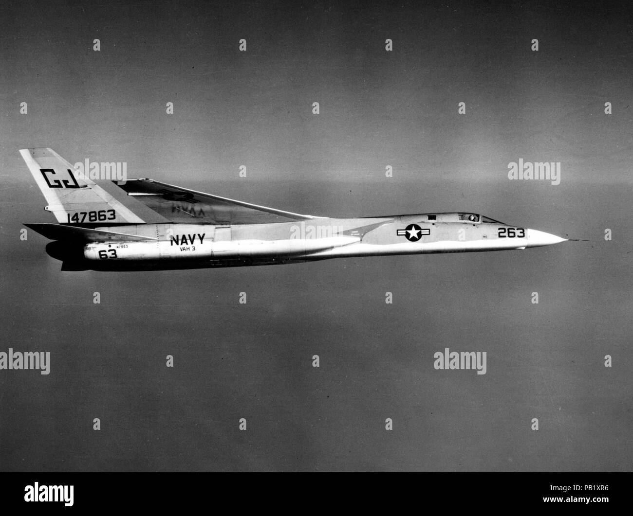 A3J-1 Vigilante of VAH-3 in flight on 29 November 1961 (USN 1059069). Stock Photo
