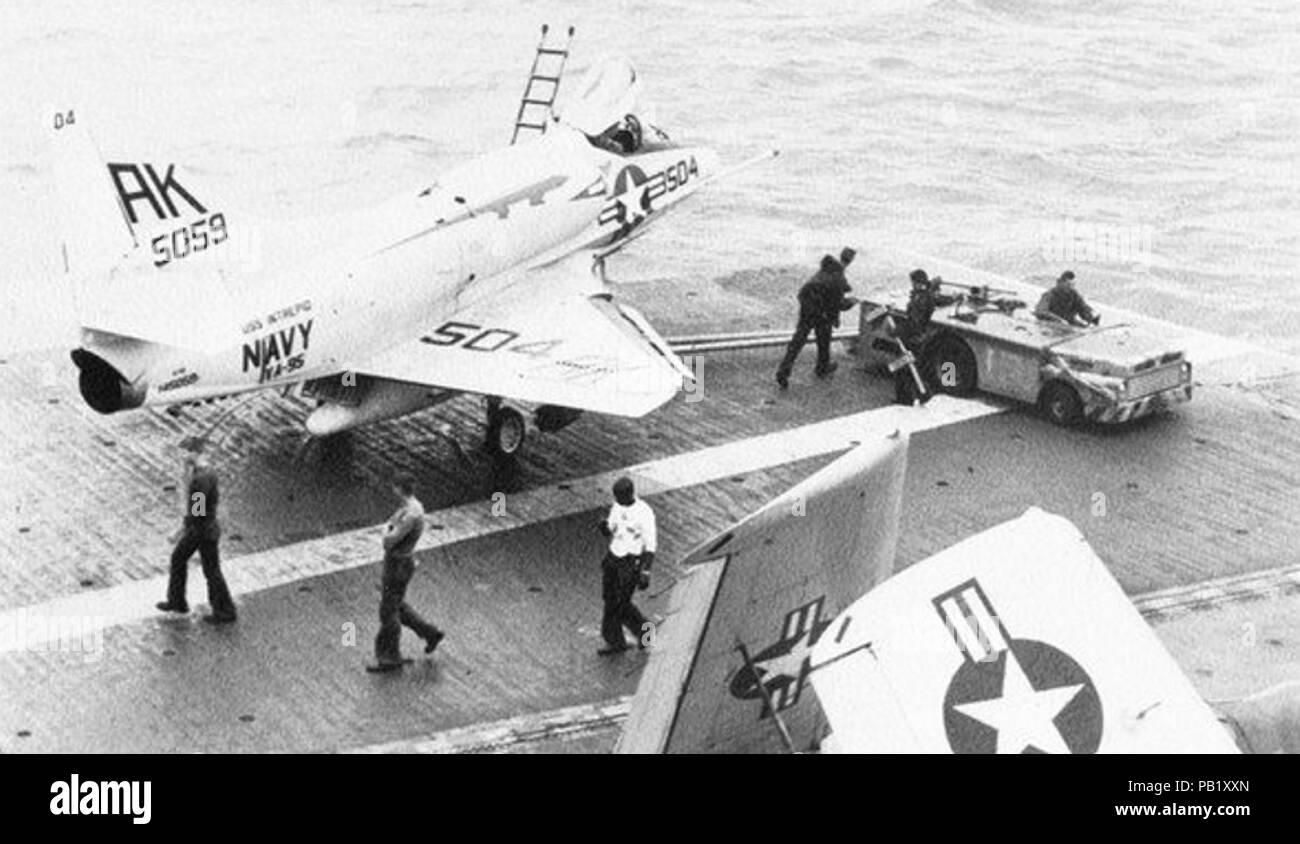 A-4B of VA-95 on the flight deck of USS Intrepid (CVS-11) in 1966. Stock Photo