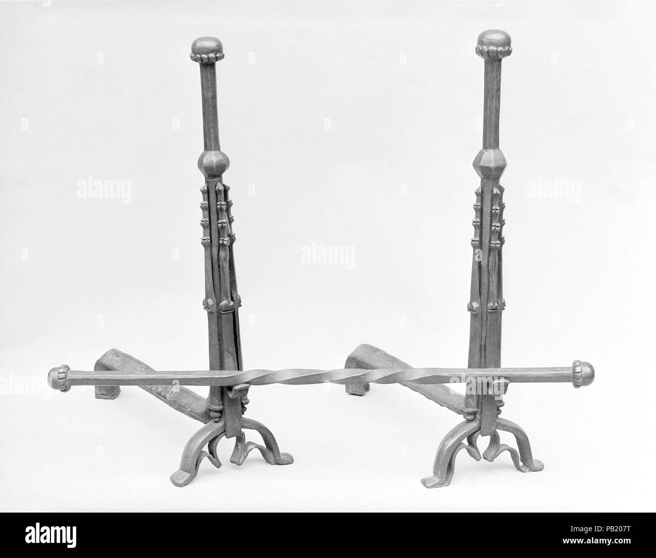 Pair of Glasgow School Iron Twisted Column Andirons Pair of Glasgow School Iron Twisted Column Andirons
