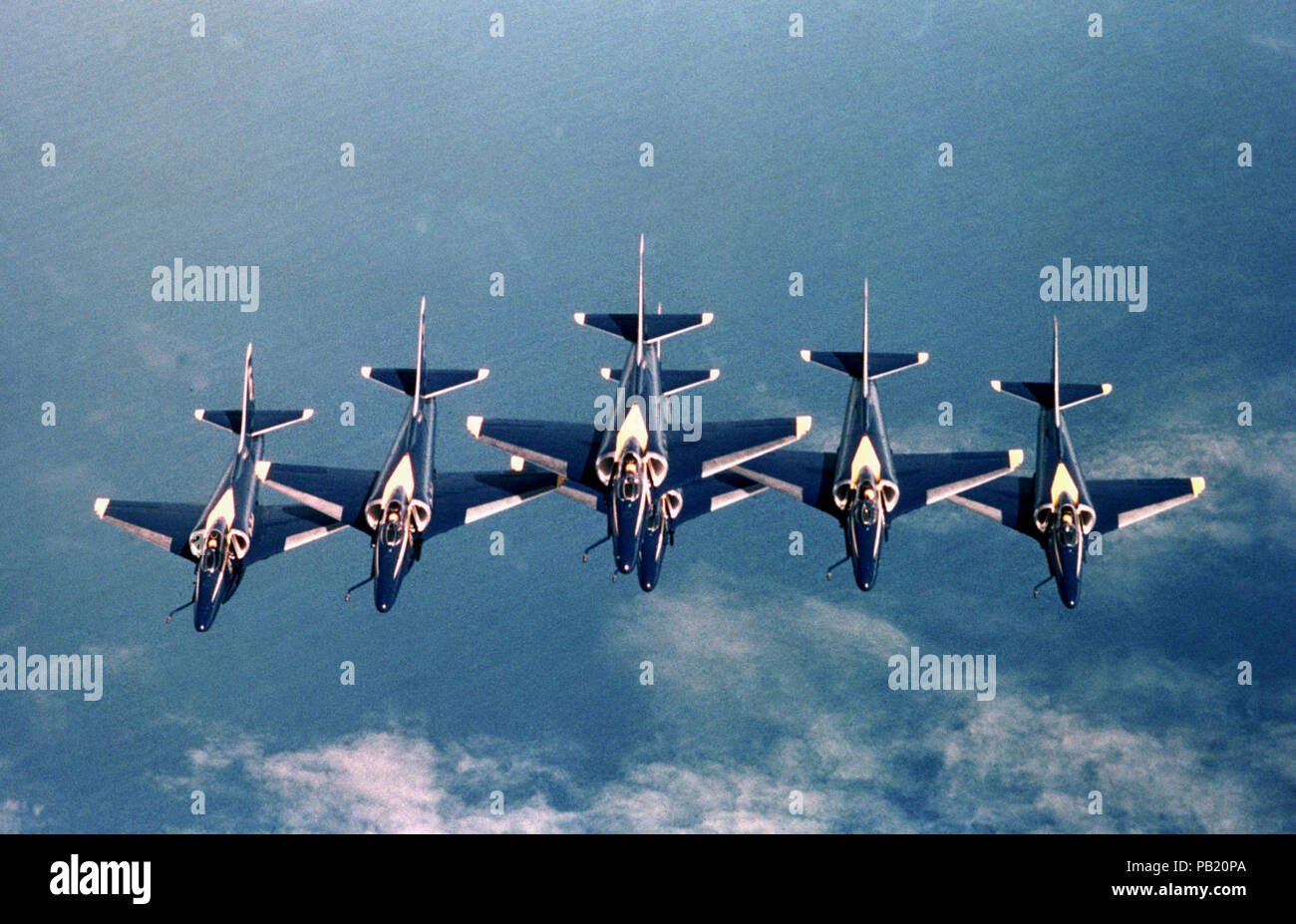 A-4F Blue Angels in flight head on 1984. Stock Photo