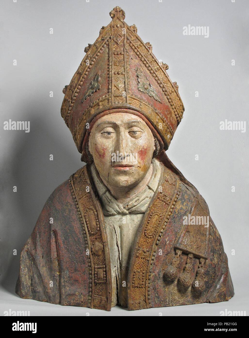 Bust of a Bishop. Culture: French. Dimensions: Overall: 26 1/4 x 19 1/2 in. (66.7 x 49.5 cm). Date: 15th century. Museum: Metropolitan Museum of Art, New York, USA. Stock Photo