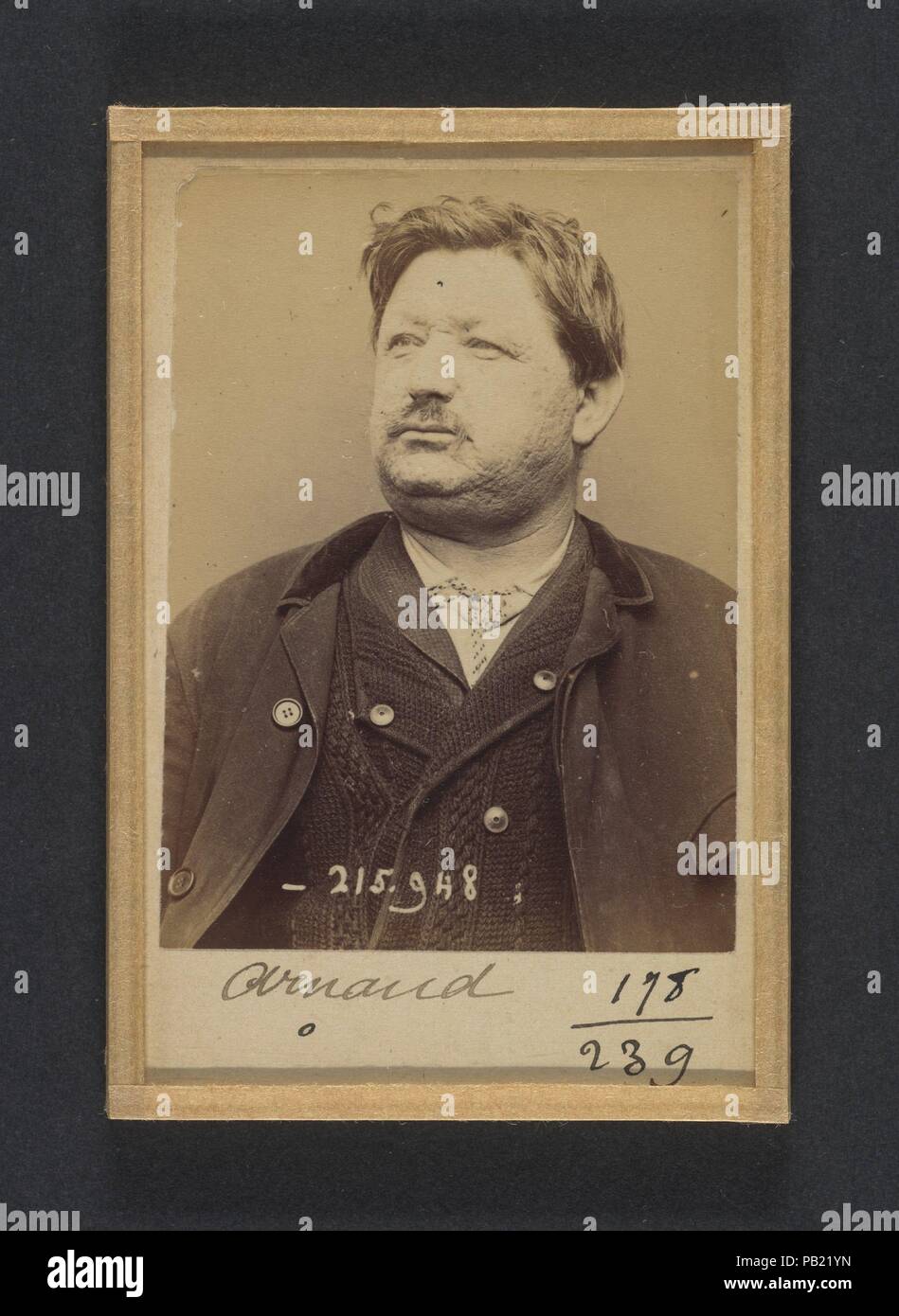 Arnaud. Eugène. 47 ans, né à Villeveyrac (Hérault). Ferblantier. Anarchiste. 20/3/94. Artist: Alphonse Bertillon (French, 1853-1914). Dimensions: 10.5 x 7 x 0.5 cm (4 1/8 x 2 3/4 x 3/16 in.) each. Date: 1894.  Born into a distinguished family of scientists and statisticians, Bertillon began his career as a clerk in the Identification Bureau of the Paris Prefecture of Police in 1879. Tasked with maintaining reliable police records of offenders, he developed the first modern system of criminal identification. The system, which became known as Bertillonage, had three components: anthropometric me Stock Photo