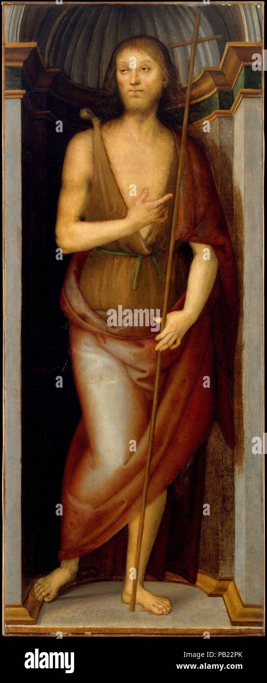 Saint John the Baptist; Saint Lucy. Artist: Perugino (Pietro di Cristoforo Vannucci) (Italian, Città della Pieve, active by 1469-died 1523 Fontignano). Dimensions: Each 63 x 26 3/8 in. (160 x 67 cm).  These two panels are from an enormous, double-sided altarpiece on the high altar of the church of Santissima Annunziata, Florence. Begun by Filippino Lippi in 1502, it was completed after his death by Perugino. The altarpiece had the form of a Roman triumphal arch, with large scenes flanked by Perugino's standing saints, which are notable for the subdued coloring and subtle treatment of light. Fo Stock Photo