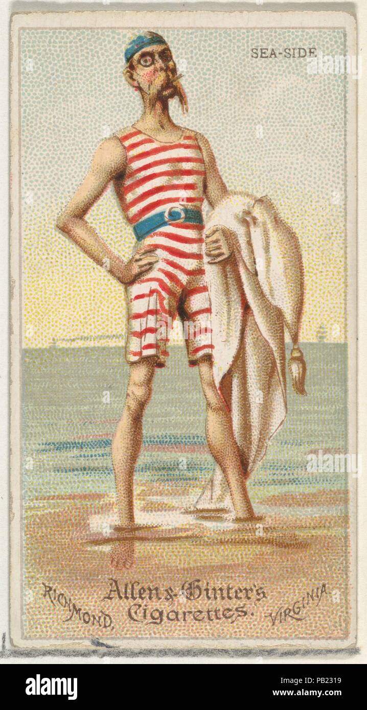 Sea-Side, from World's Dudes series (N31) for Allen & Ginter Cigarettes. Dimensions: Sheet: 2 3/4 x 1 1/2 in. (7 x 3.8 cm). Publisher: Allen & Ginter (American, Richmond, Virginia). Date: 1888.  Trade cards from the 'World's Dudes' series (N31), issued in 1888 in a set of 50 cards to promote Allen & Ginter brand cigarettes. Museum: Metropolitan Museum of Art, New York, USA. Stock Photo