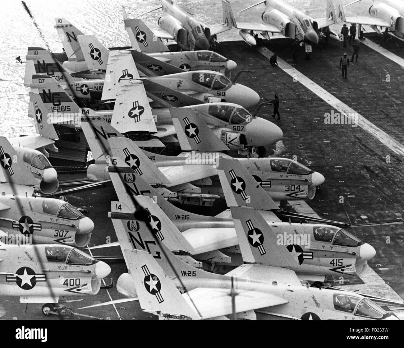 A-7s and A-6s on USS Enterprise (CVAN-65) flight deck 1969. Stock Photo