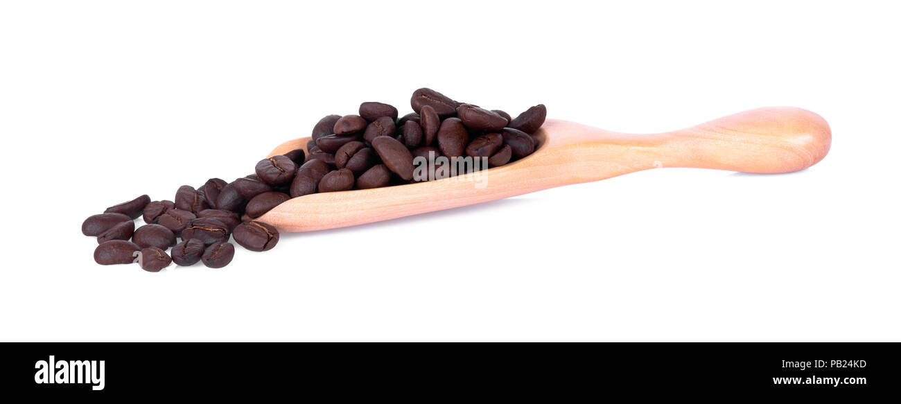 coffee bean in wooden spoon on white background Stock Photo - Alamy