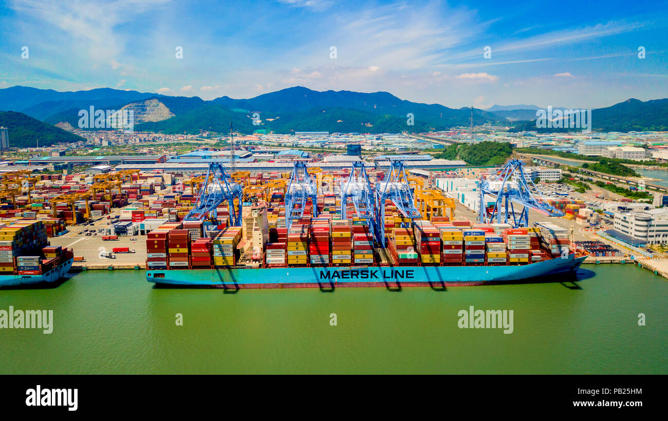 Aerial view of Busan new port of South Korea. Container ship in import  export and business logistic in Busan new port Stock Photo - Alamy
