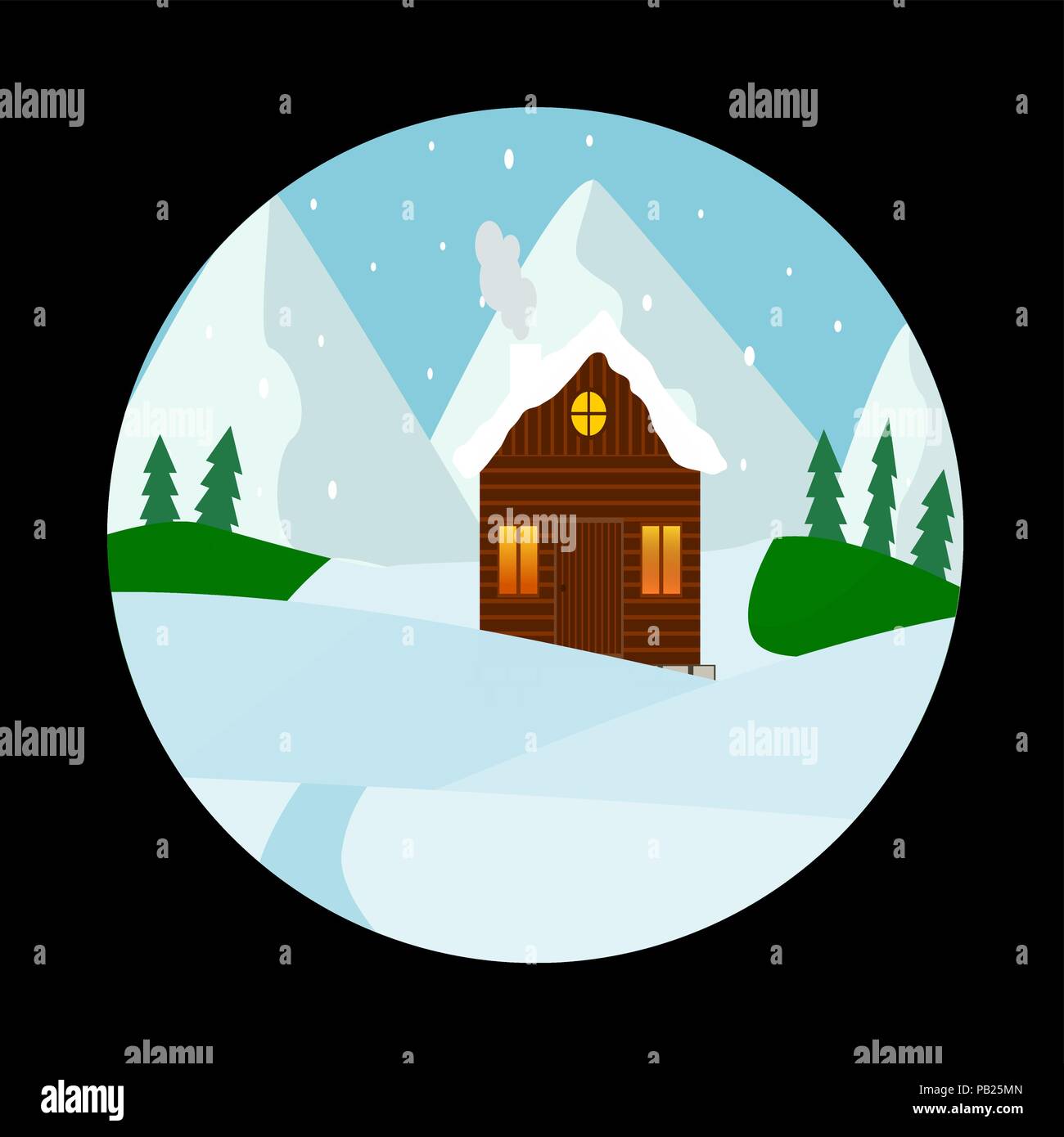 Winter house vector in circle Stock Vector