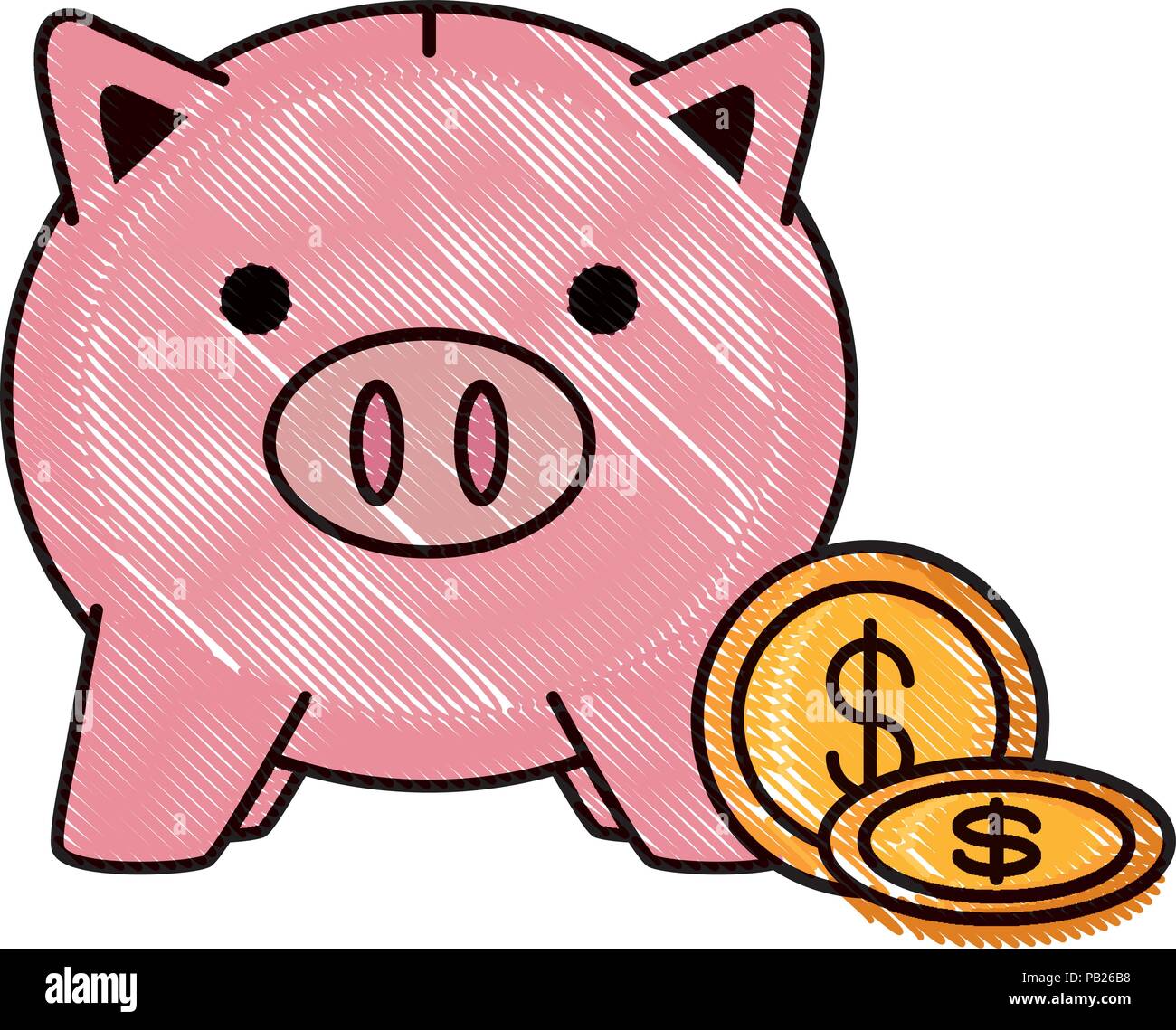 piggy bank and coins over white background, vector illustration Stock ...