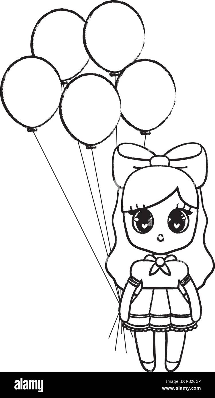 Happy birthday design with anime girl with balloons over white ...