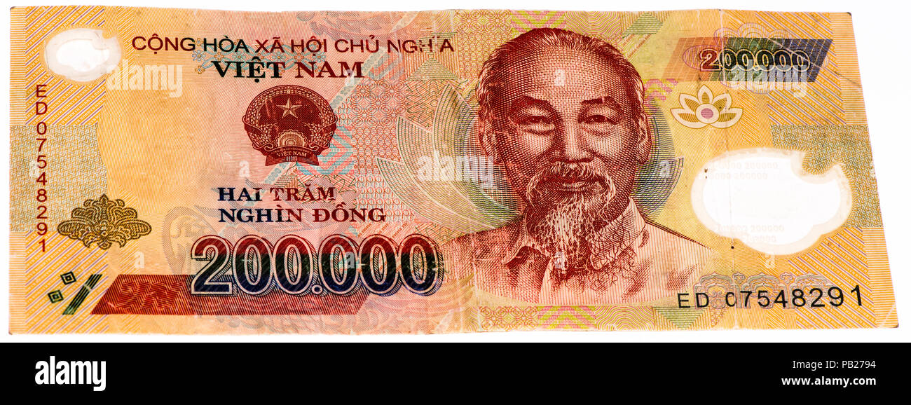 VELIKIE LUKI, RUSSIA - JULY 30, 2015: 200000 dong bank note of Vietnam ...