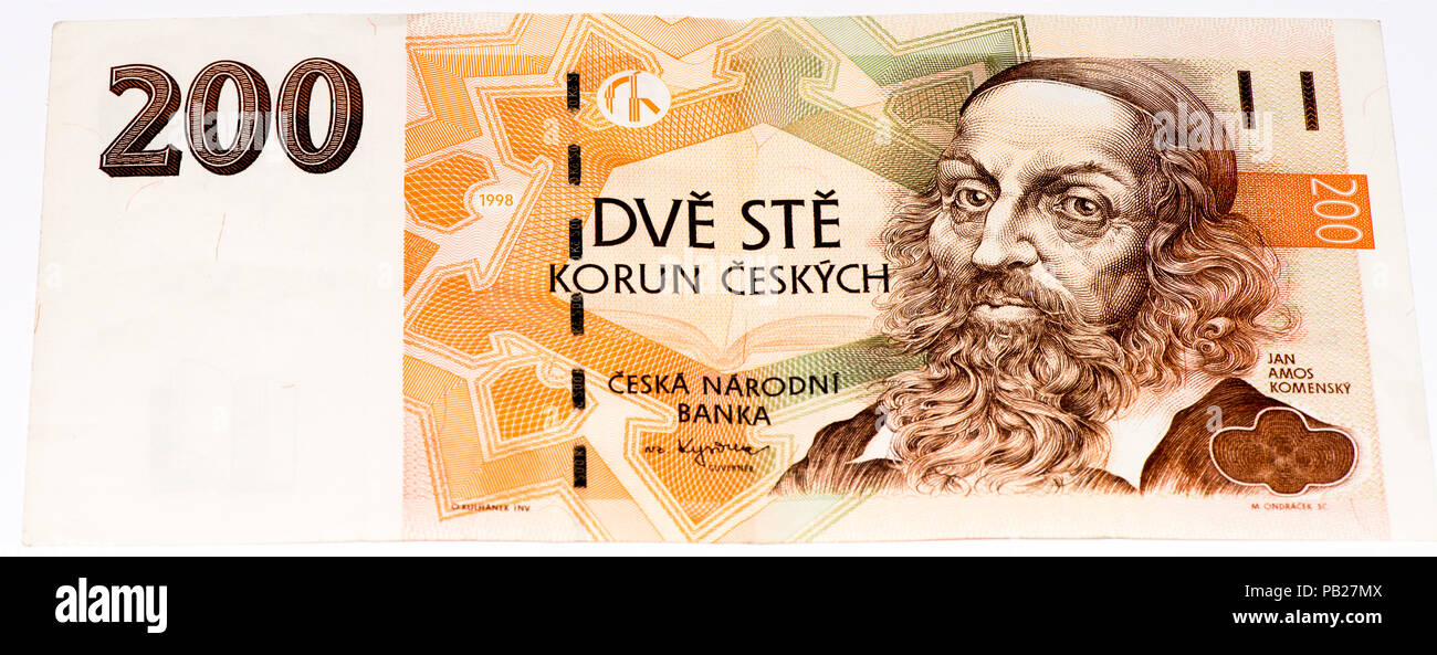 VELIKIE LUKI RUSSIA JULY 30 2015 200 Czech Crowns Bank Note Crown velikie-luki-russia-july-30-2015-200-czech-crowns-bank-note-crown